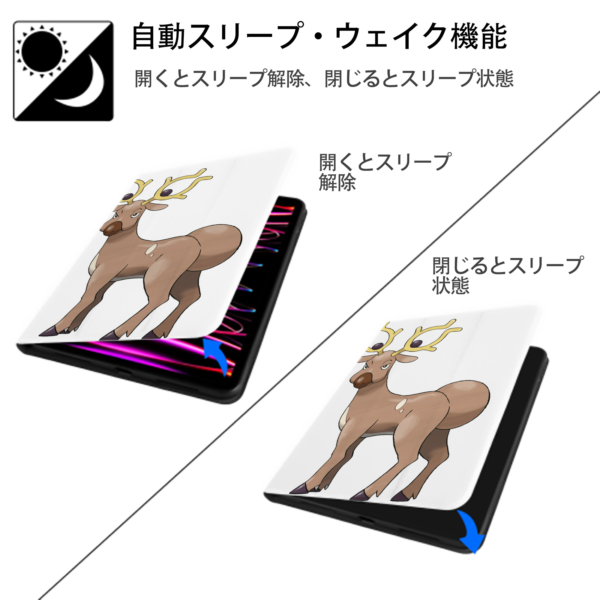 ポケットモンスター Pokémon IPad ケース ペン収納付き 三つ折りスタンド PUレザー×シリコン 対応機種9.5/10.5/10.9インチ