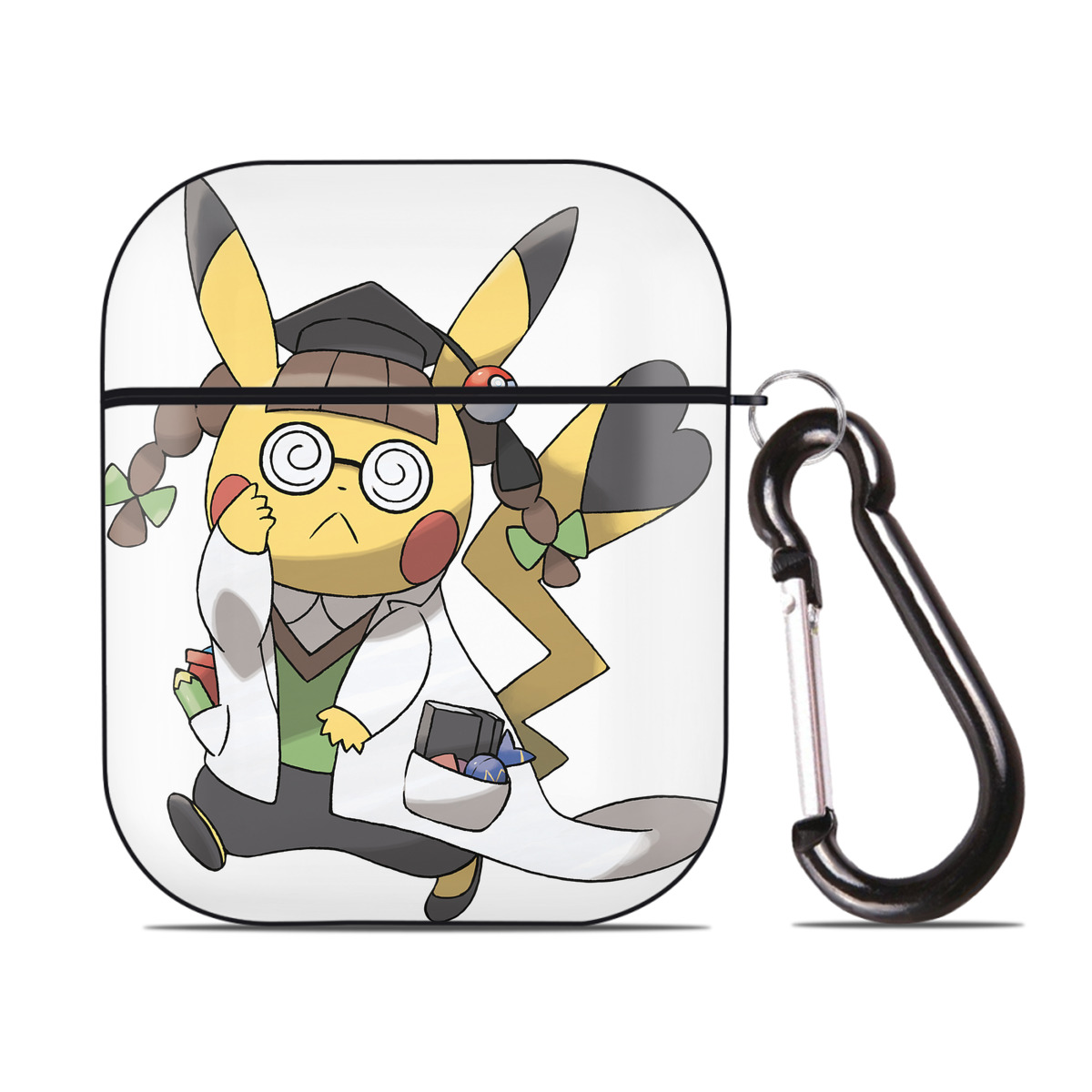 （画像用） ポケットモンスター Pokémon AirPods 第2世代保護ケース ハードシェル ブラック 耐衝撃・防指紋・カラビナ付き