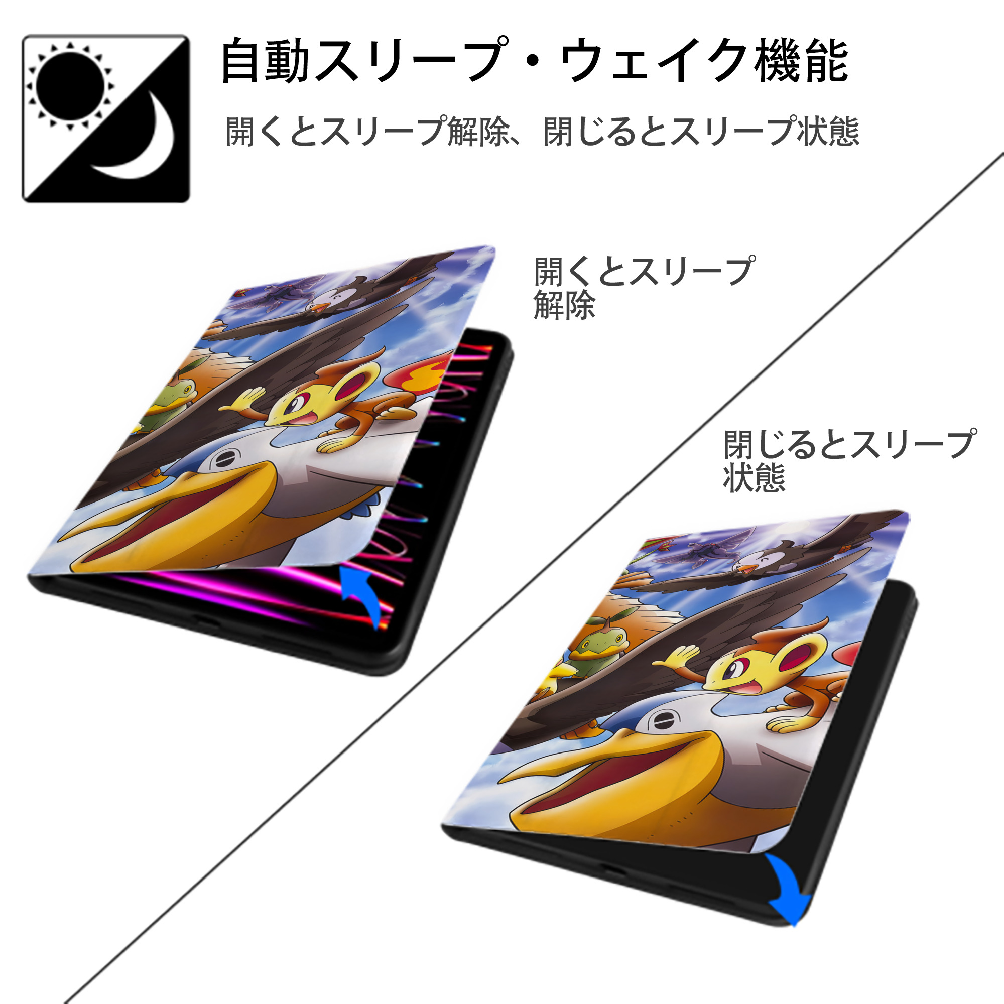 ポケットモンスター Pokémon IPad ケース ブック型 PUレザー TPU 耐衝撃 軽量 薄型 ペン収納なし 全面保護 IPad 各モデル対応
