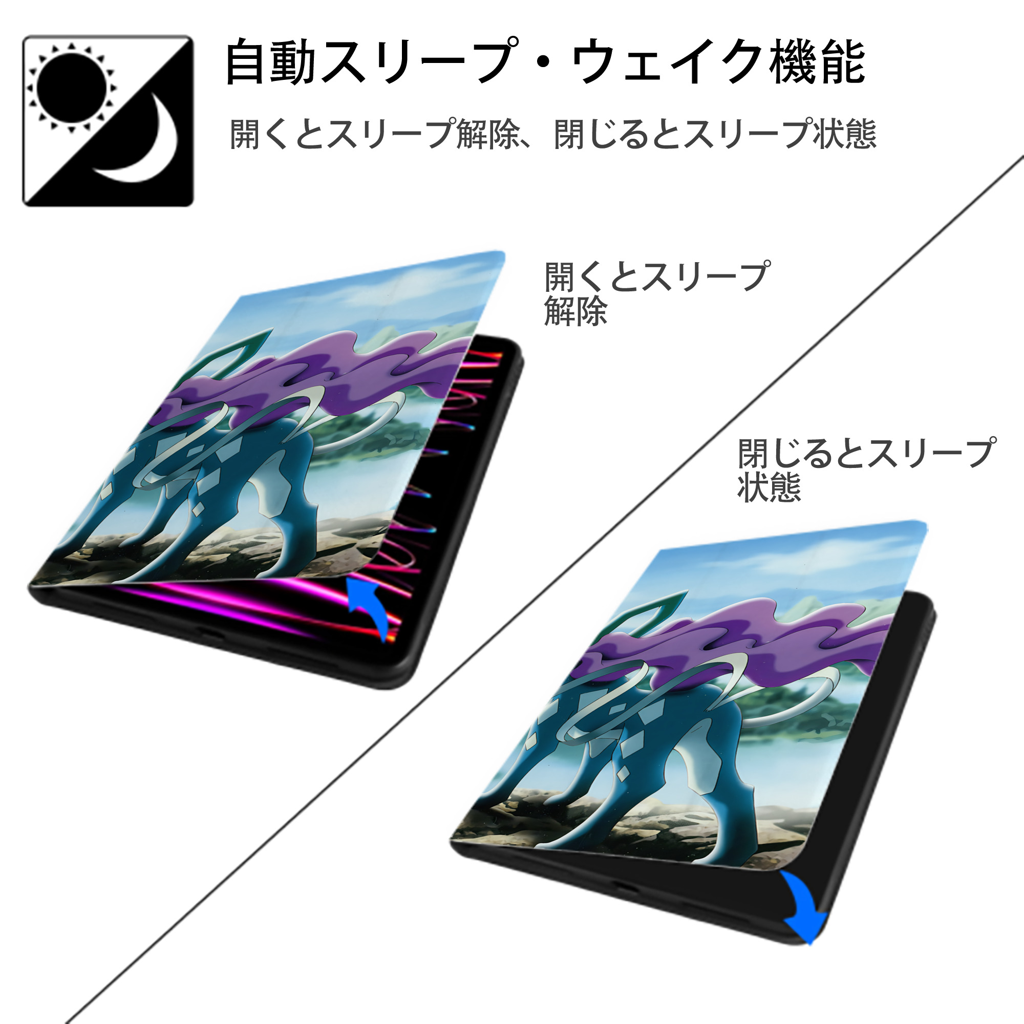 ポケットモンスター Pokémon IPad ケース ブック型 PUレザー TPU 耐衝撃 軽量 薄型 ペン収納なし 全面保護 IPad 各モデル対応