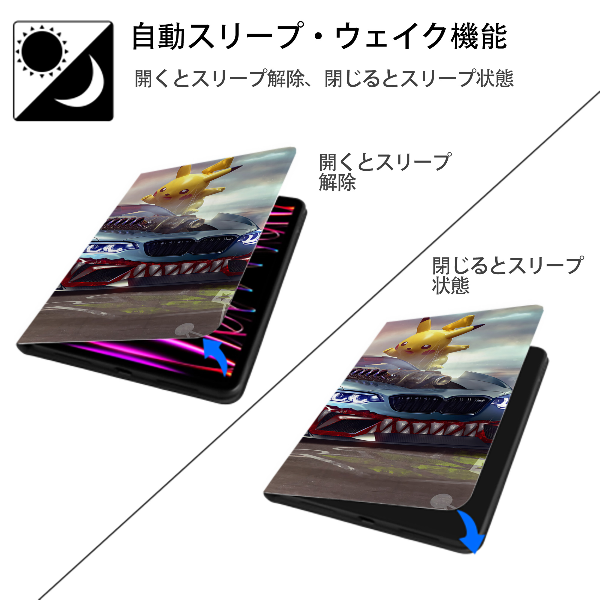 ポケットモンスター Pokémon IPad ケース ブック型 PUレザー TPU 耐衝撃 軽量 薄型 ペン収納なし 全面保護 IPad 各モデル対応