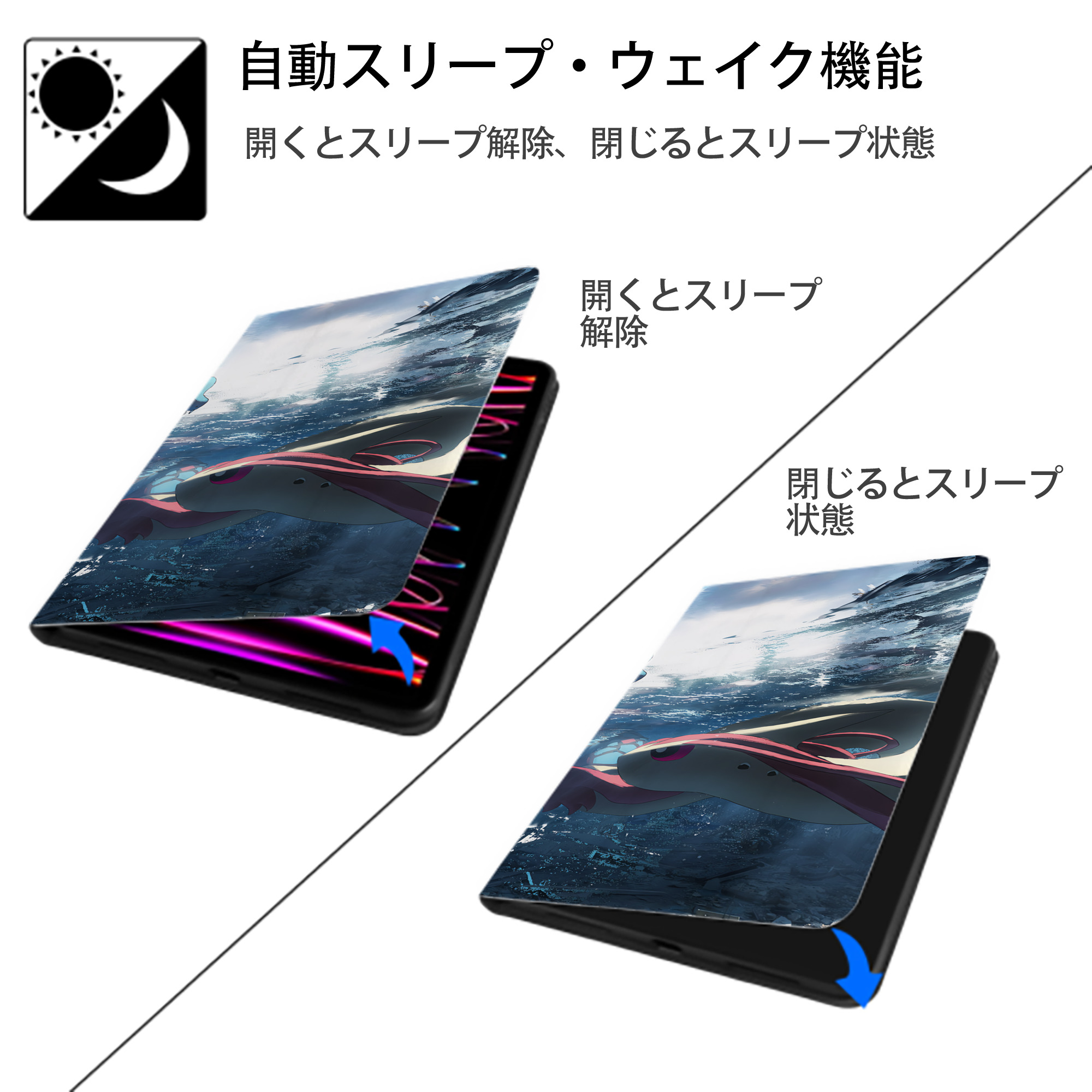ポケットモンスター Pokémon IPad ケース ブック型 PUレザー TPU 耐衝撃 軽量 薄型 ペン収納なし 全面保護 IPad 各モデル対応
