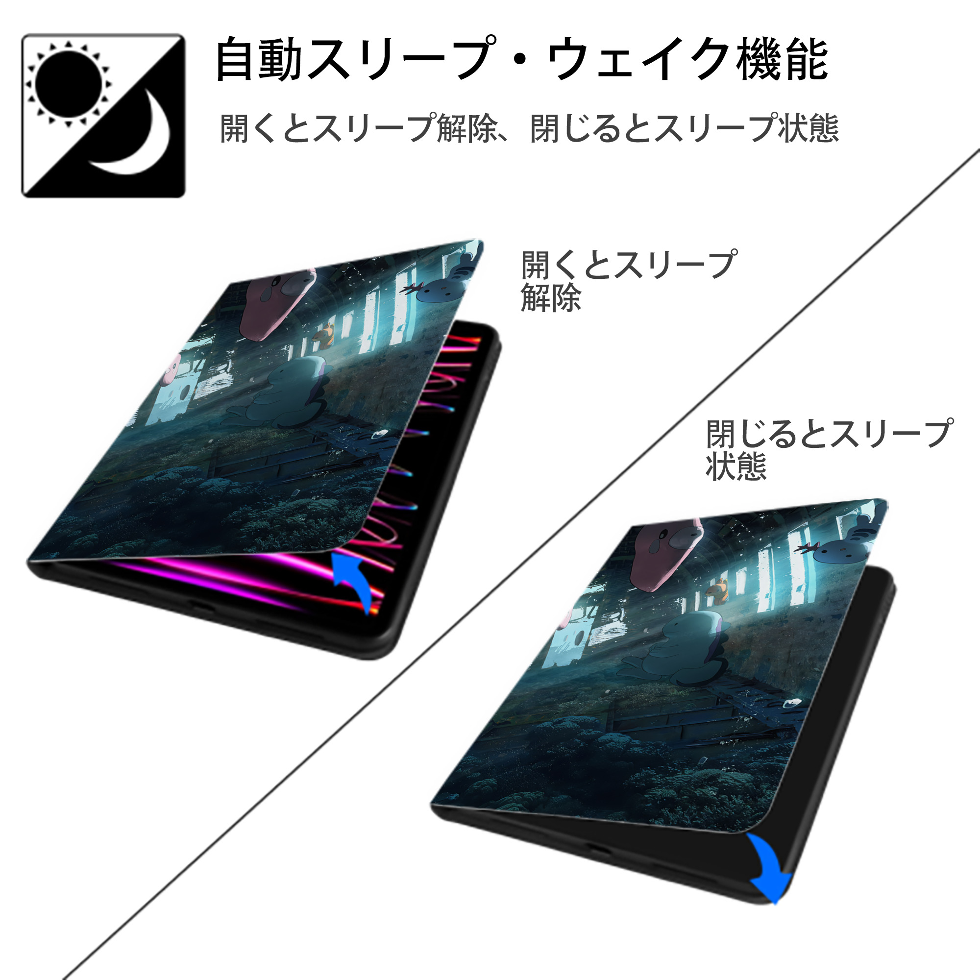 ポケットモンスター Pokémon IPad ケース ブック型 PUレザー TPU 耐衝撃 軽量 薄型 ペン収納なし 全面保護 IPad 各モデル対応