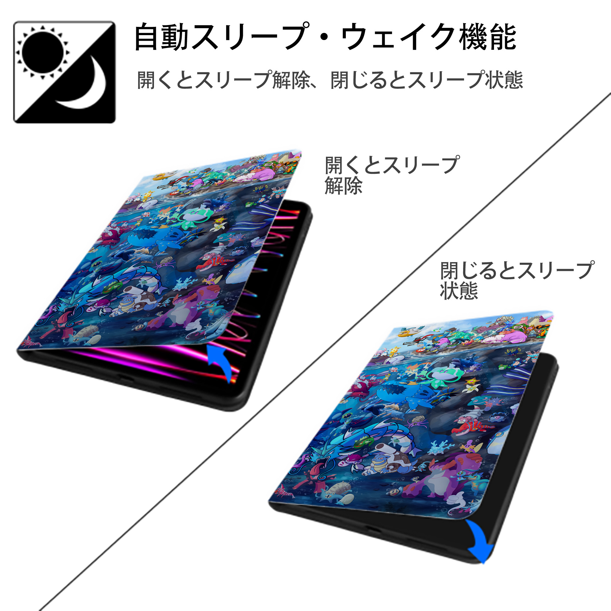 ポケットモンスター Pokémon IPad ケース ブック型 PUレザー TPU 耐衝撃 軽量 薄型 ペン収納なし 全面保護 IPad 各モデル対応