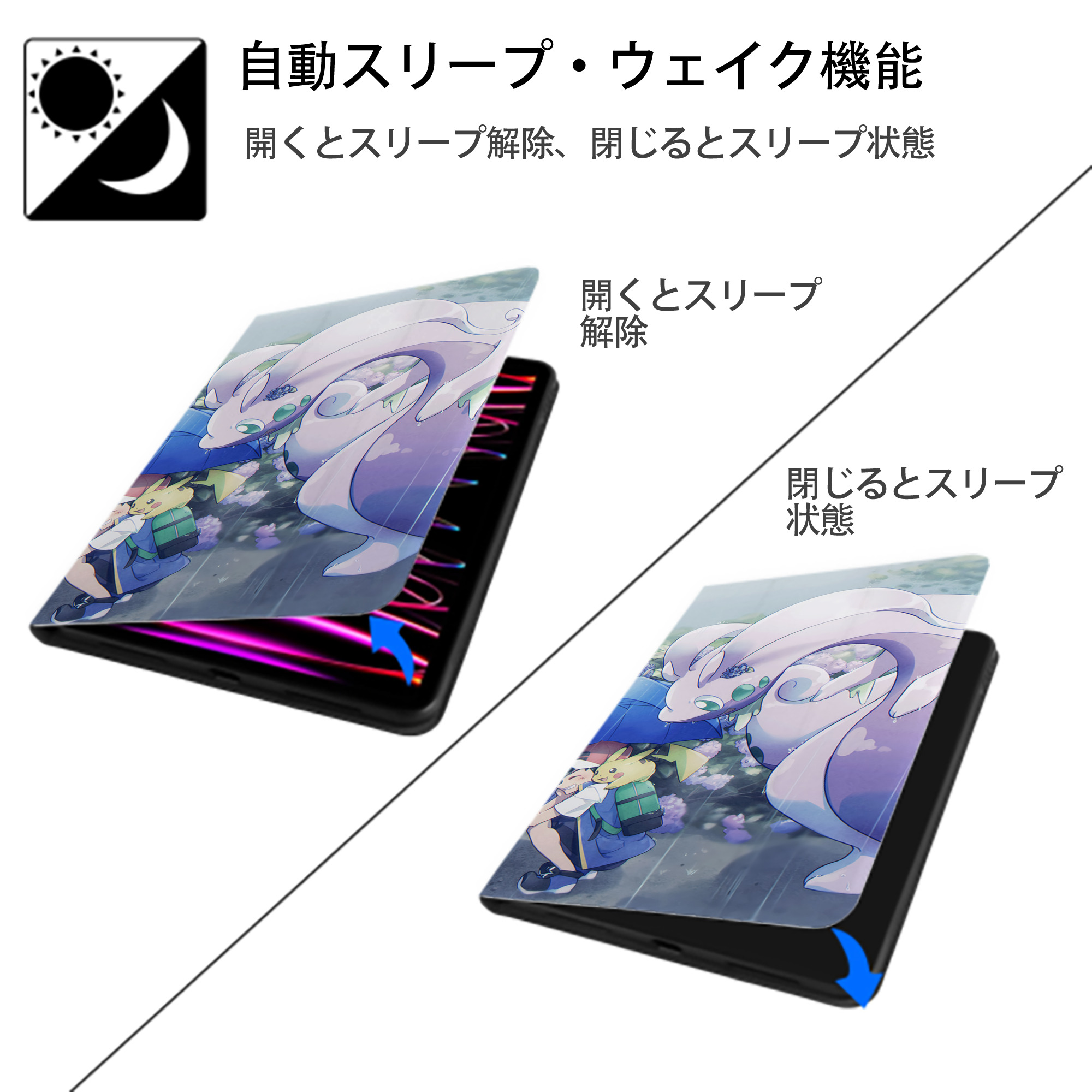 ポケットモンスター Pokémon IPad ケース ブック型 PUレザー TPU 耐衝撃 軽量 薄型 ペン収納なし 全面保護 IPad 各モデル対応