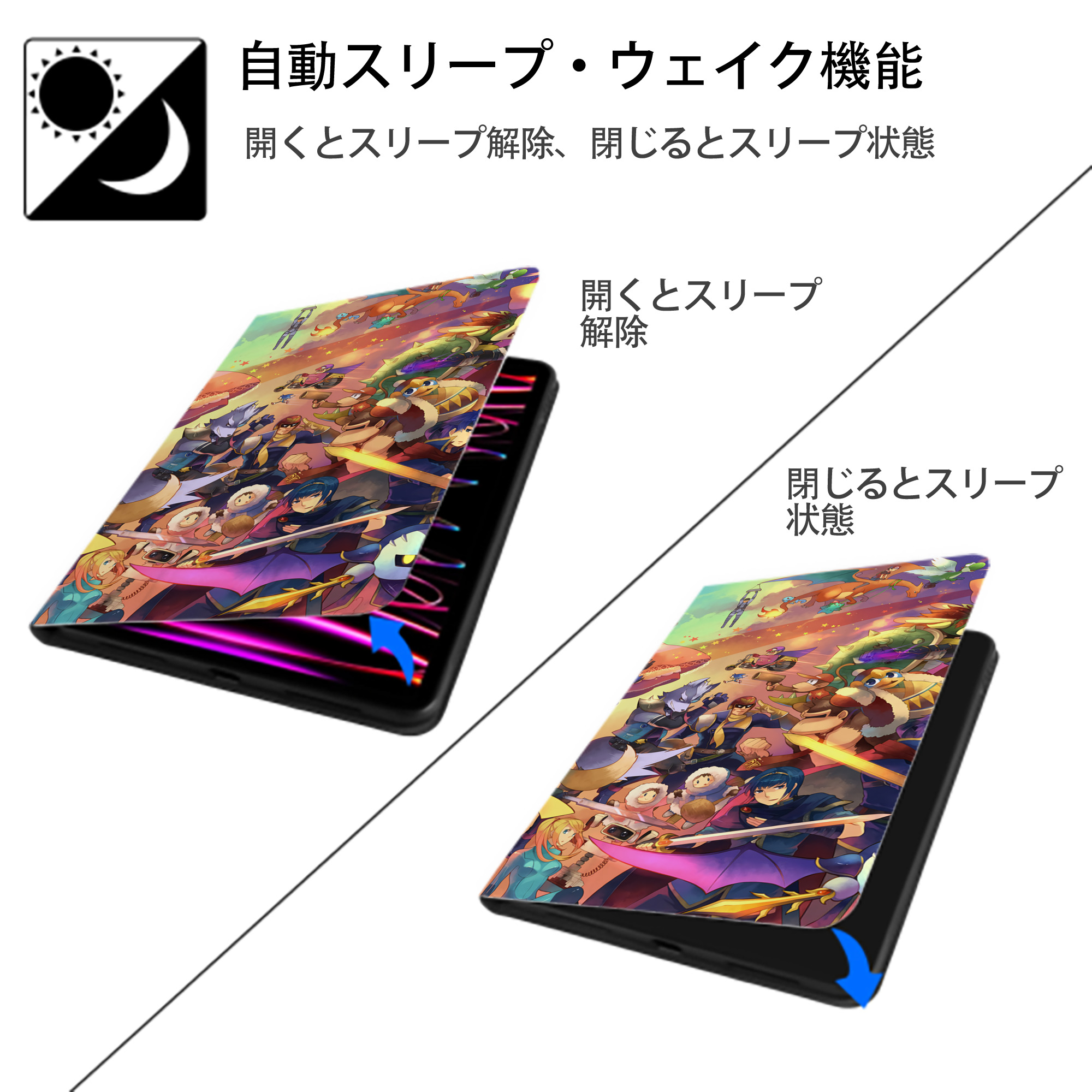 ポケットモンスター Pokémon IPad ケース ブック型 PUレザー TPU 耐衝撃 軽量 薄型 ペン収納なし 全面保護 IPad 各モデル対応
