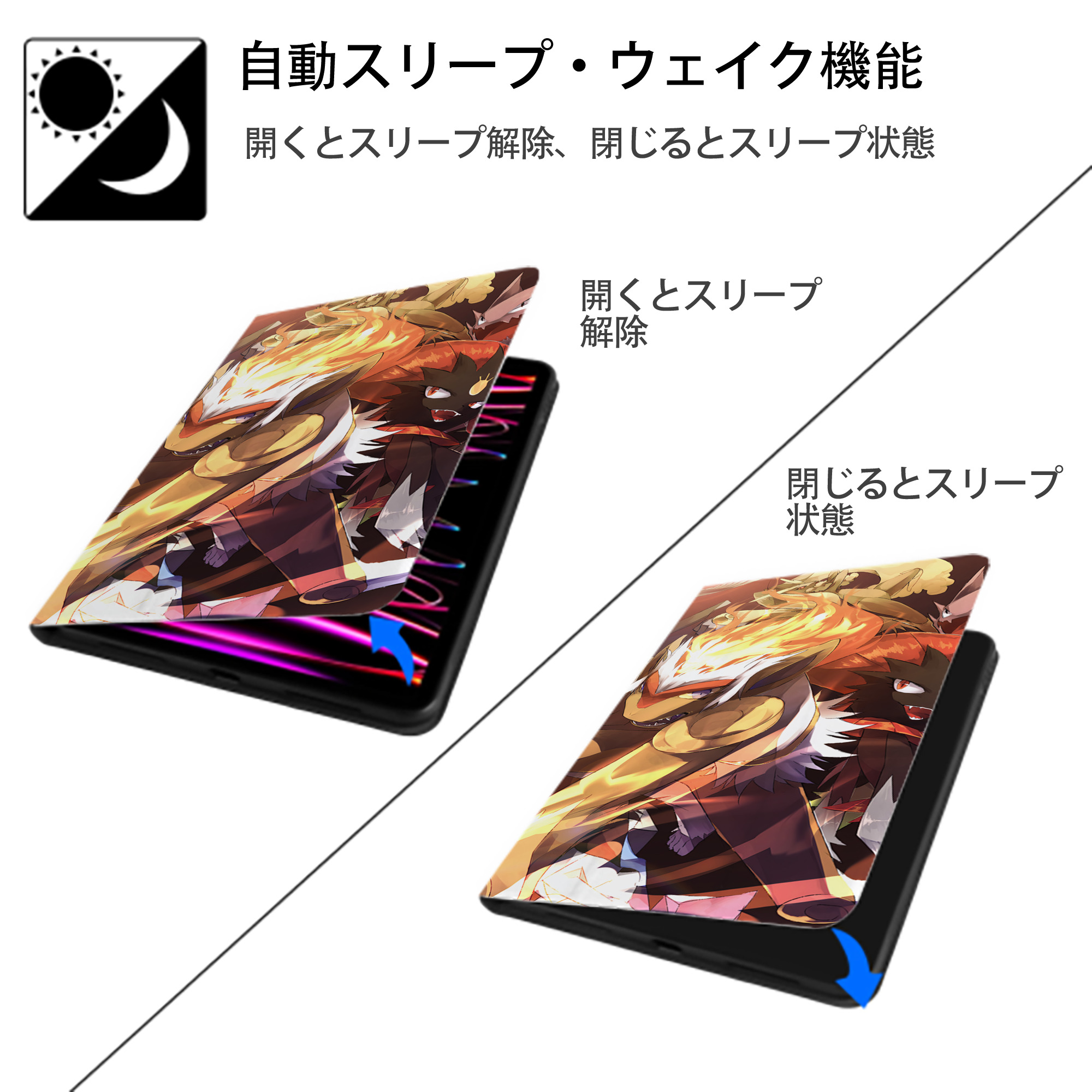 ポケットモンスター Pokémon IPad ケース ブック型 PUレザー TPU 耐衝撃 軽量 薄型 ペン収納なし 全面保護 IPad 各モデル対応