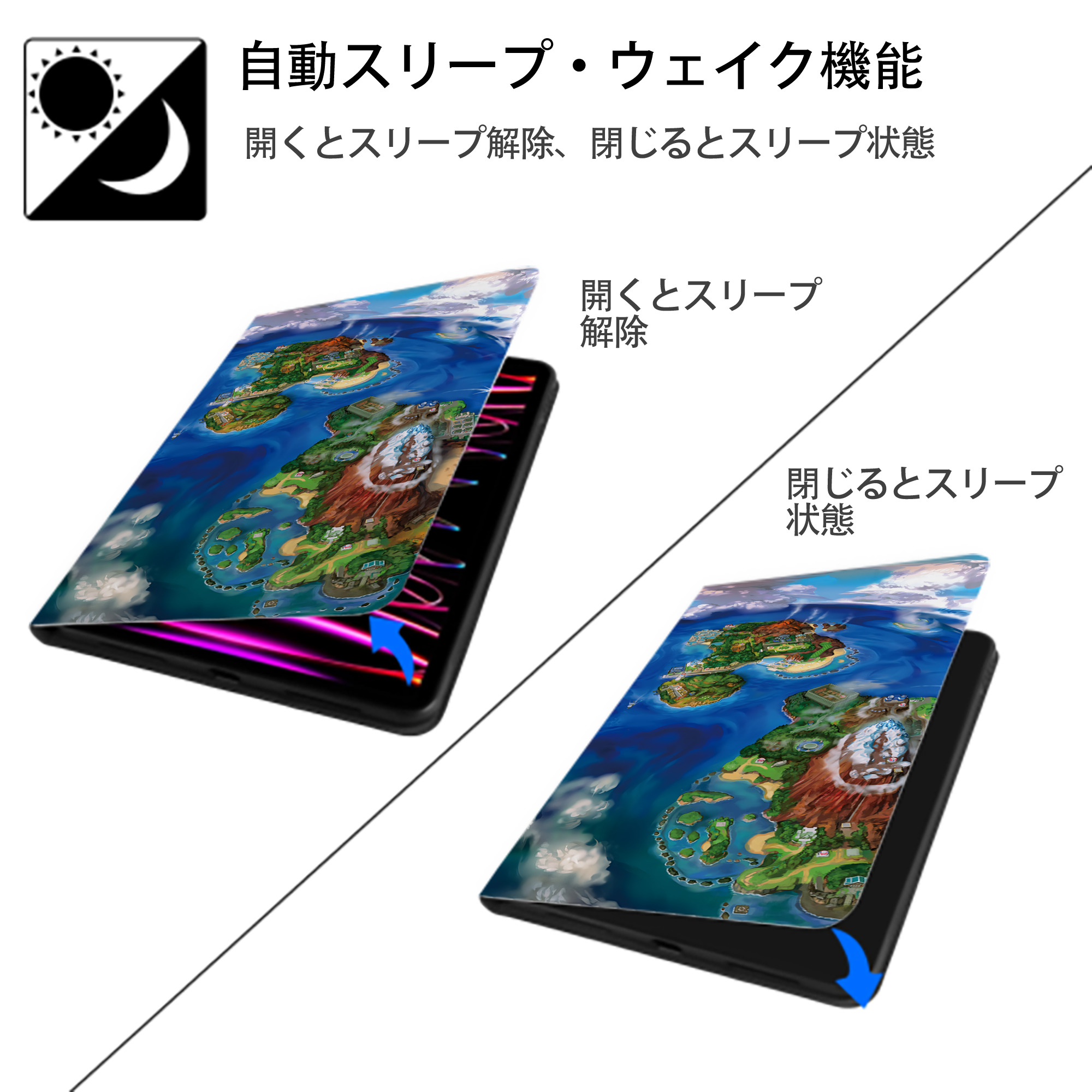 ポケットモンスター Pokémon IPad ケース ブック型 PUレザー TPU 耐衝撃 軽量 薄型 ペン収納なし 全面保護 IPad 各モデル対応