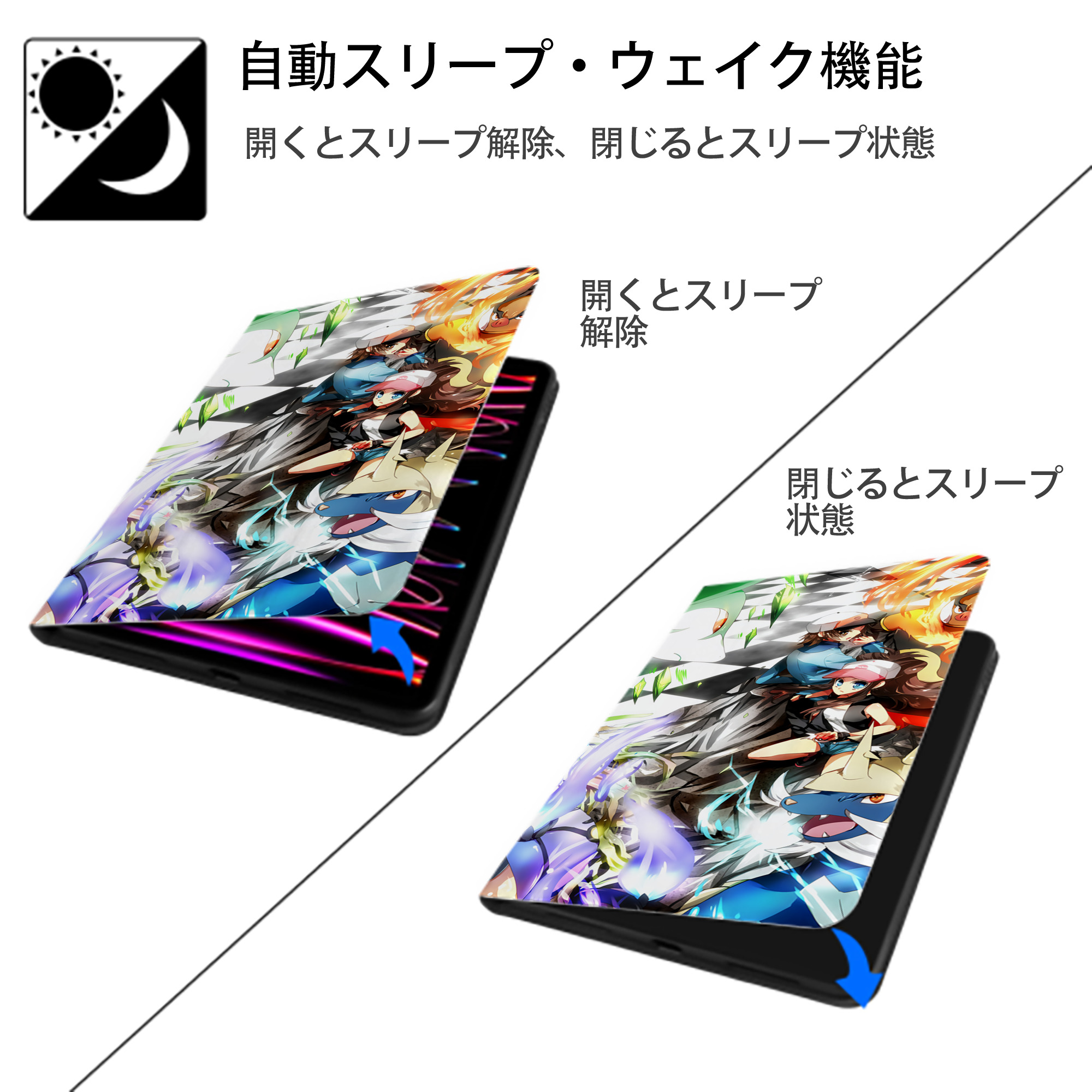 ポケットモンスター Pokémon IPad ケース ブック型 PUレザー TPU 耐衝撃 軽量 薄型 ペン収納なし 全面保護 IPad 各モデル対応