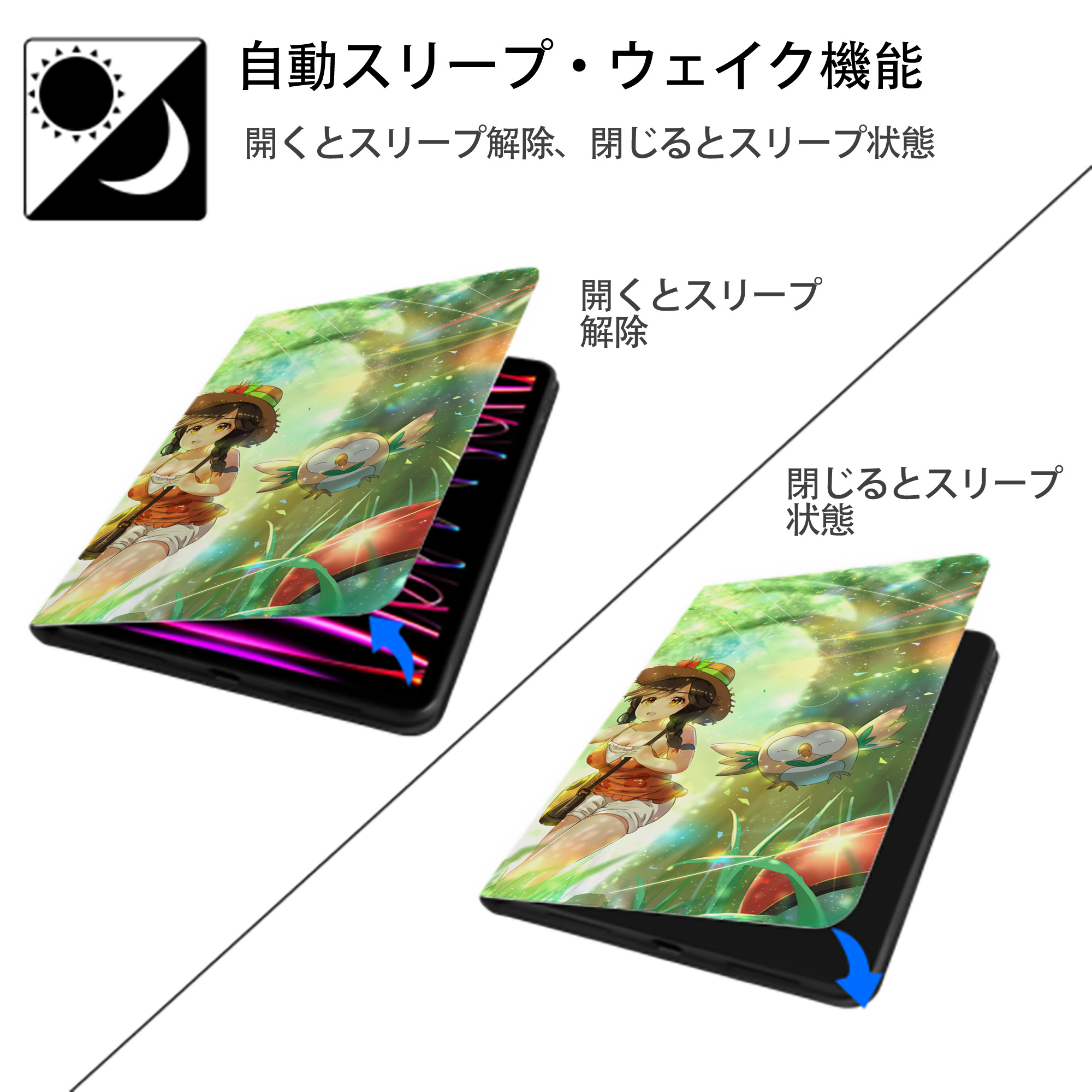 ポケットモンスター Pokémon IPad ケース ブック型 PUレザー TPU 耐衝撃 軽量 薄型 ペン収納なし 全面保護 IPad 各モデル対応