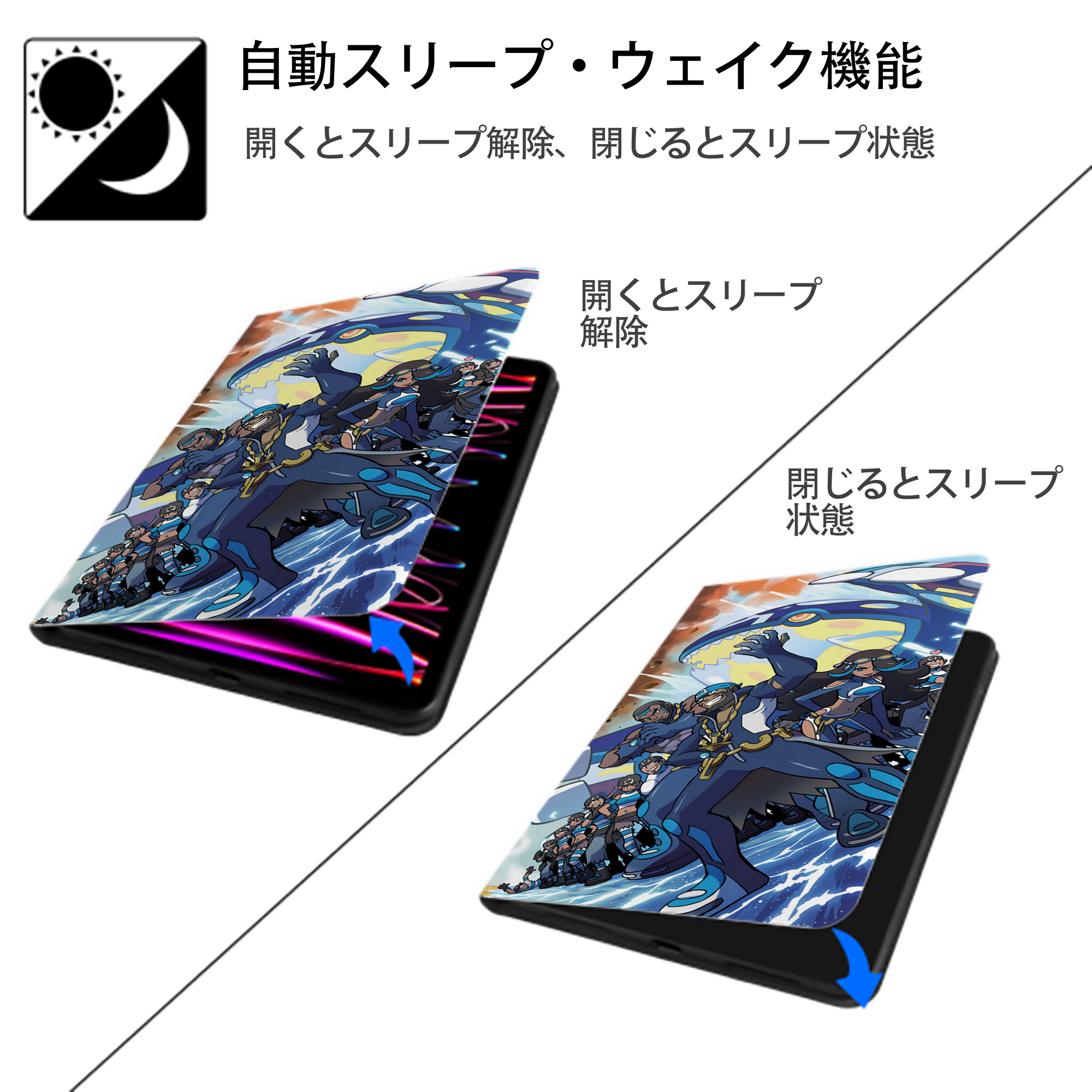 ポケットモンスター Pokémon IPad ケース ブック型 PUレザー TPU 耐衝撃 軽量 薄型 ペン収納なし 全面保護 IPad 各モデル対応