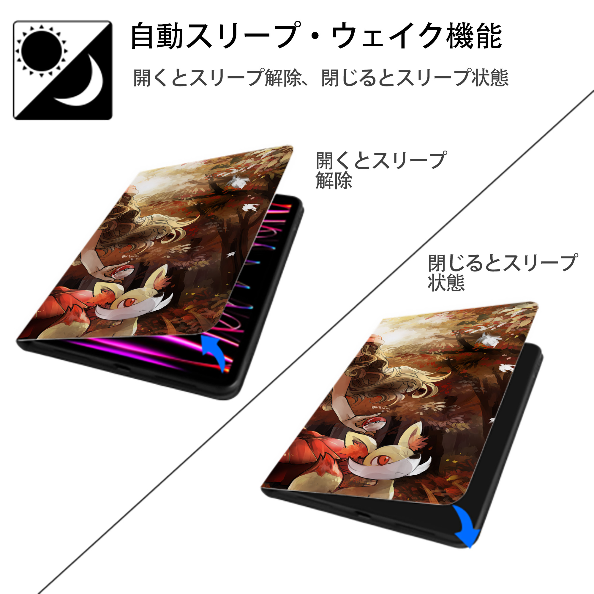 ポケットモンスター Pokémon IPad ケース ブック型 PUレザー TPU 耐衝撃 軽量 薄型 ペン収納なし 全面保護 IPad 各モデル対応