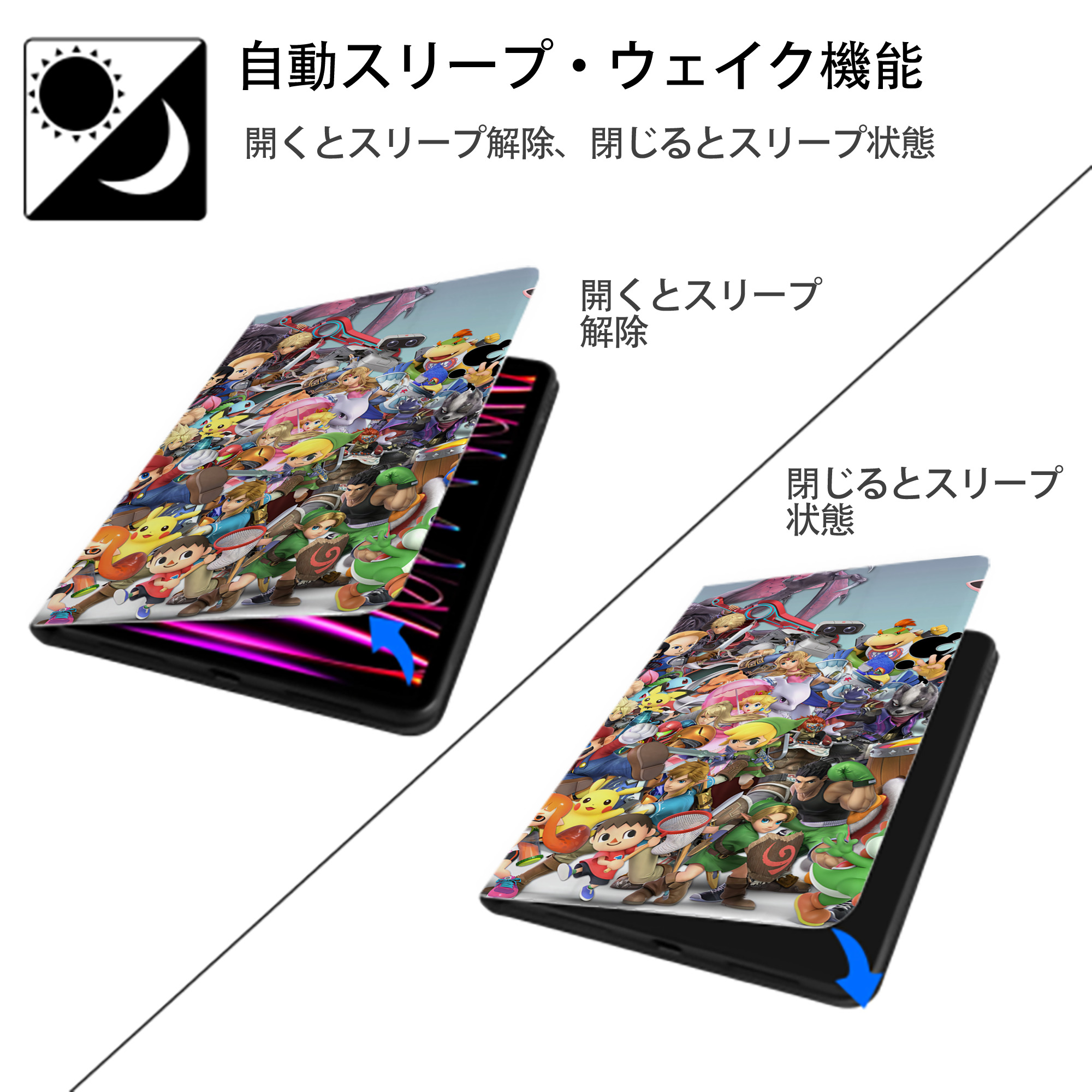 ポケットモンスター Pokémon IPad ケース ブック型 PUレザー TPU 耐衝撃 軽量 薄型 ペン収納なし 全面保護 IPad 各モデル対応
