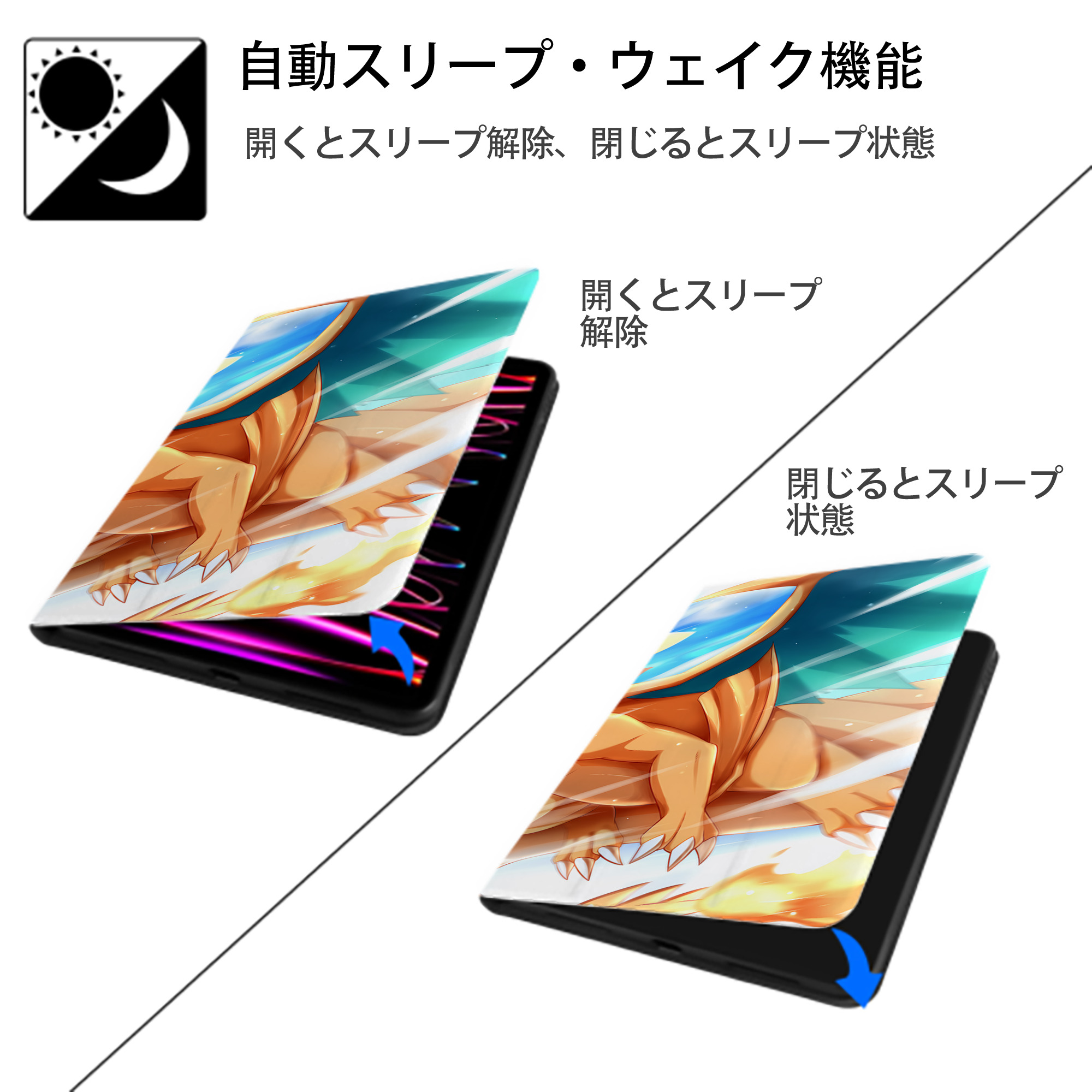 ポケットモンスター Pokémon IPad ケース ブック型 PUレザー TPU 耐衝撃 軽量 薄型 ペン収納なし 全面保護 IPad 各モデル対応