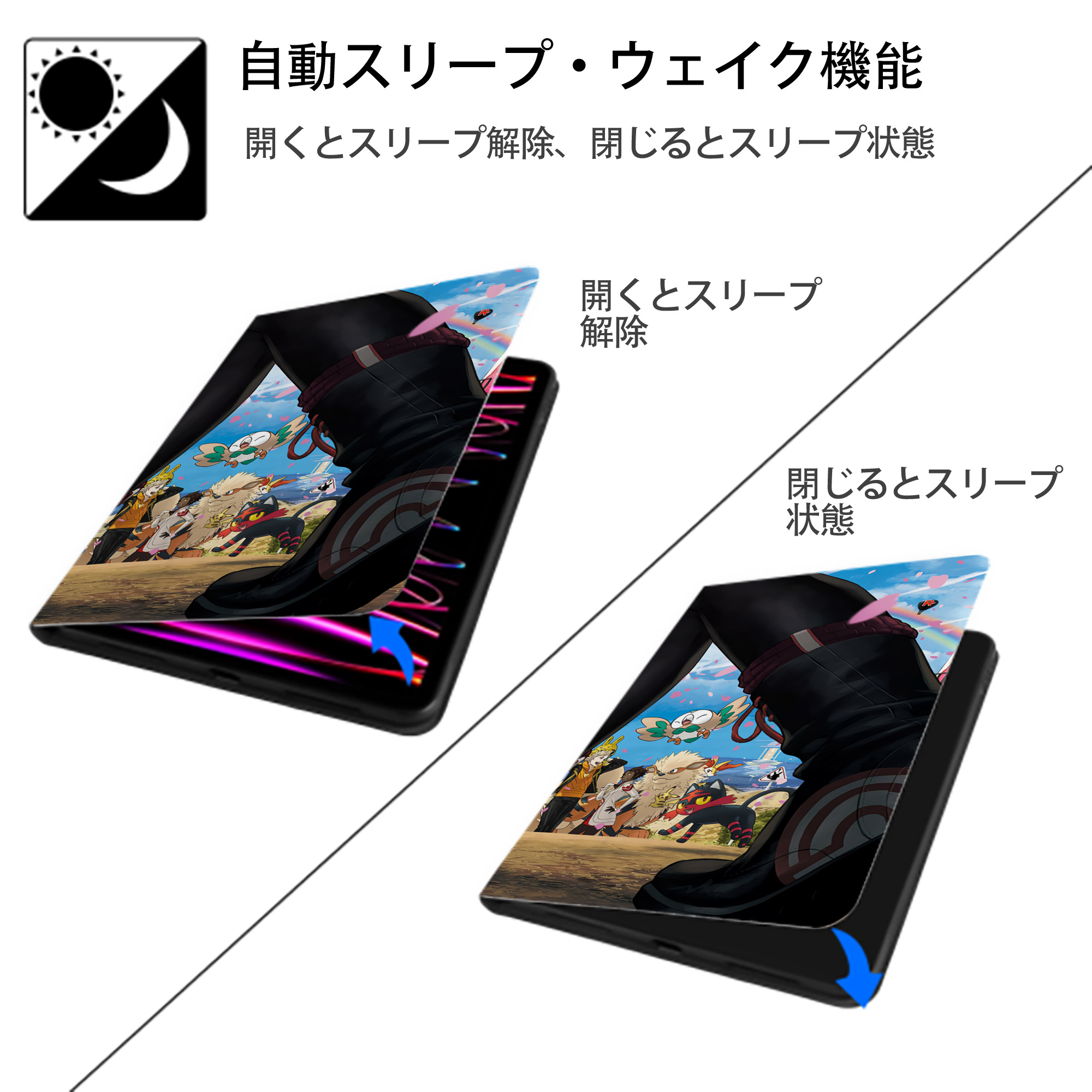 ポケットモンスター Pokémon IPad ケース ブック型 PUレザー TPU 耐衝撃 軽量 薄型 ペン収納なし 全面保護 IPad 各モデル対応