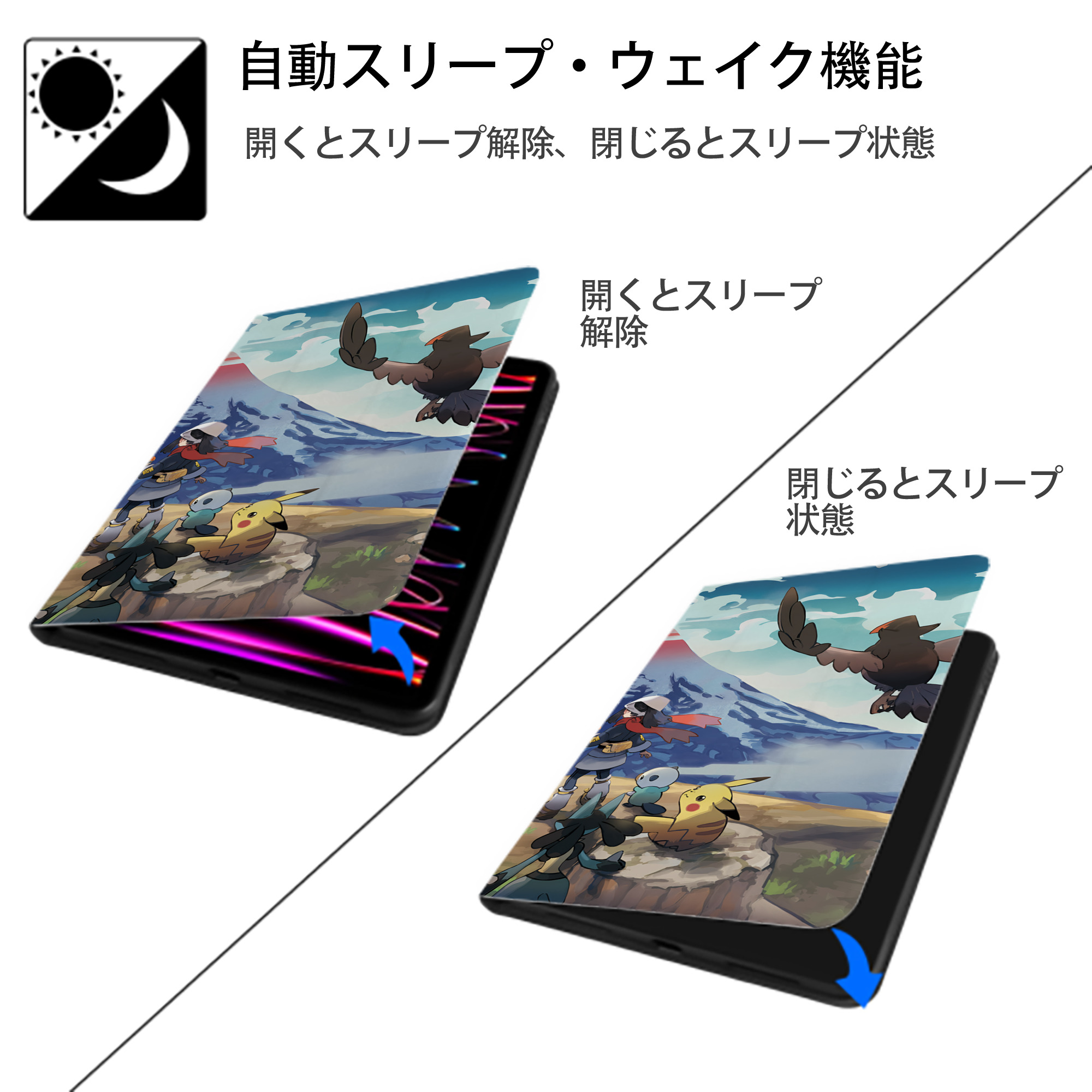ポケットモンスター Pokémon IPad ケース ブック型 PUレザー TPU 耐衝撃 軽量 薄型 ペン収納なし 全面保護 IPad 各モデル対応