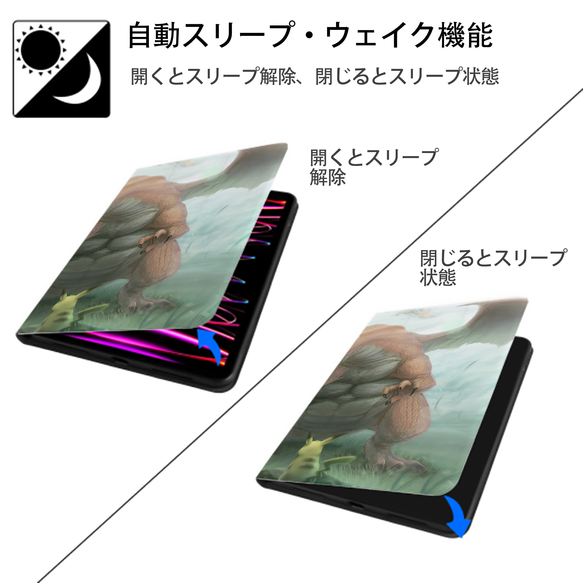 ポケットモンスター Pokémon IPad ケース ブック型 PUレザー TPU 耐衝撃 軽量 薄型 ペン収納なし 全面保護 IPad 各モデル対応