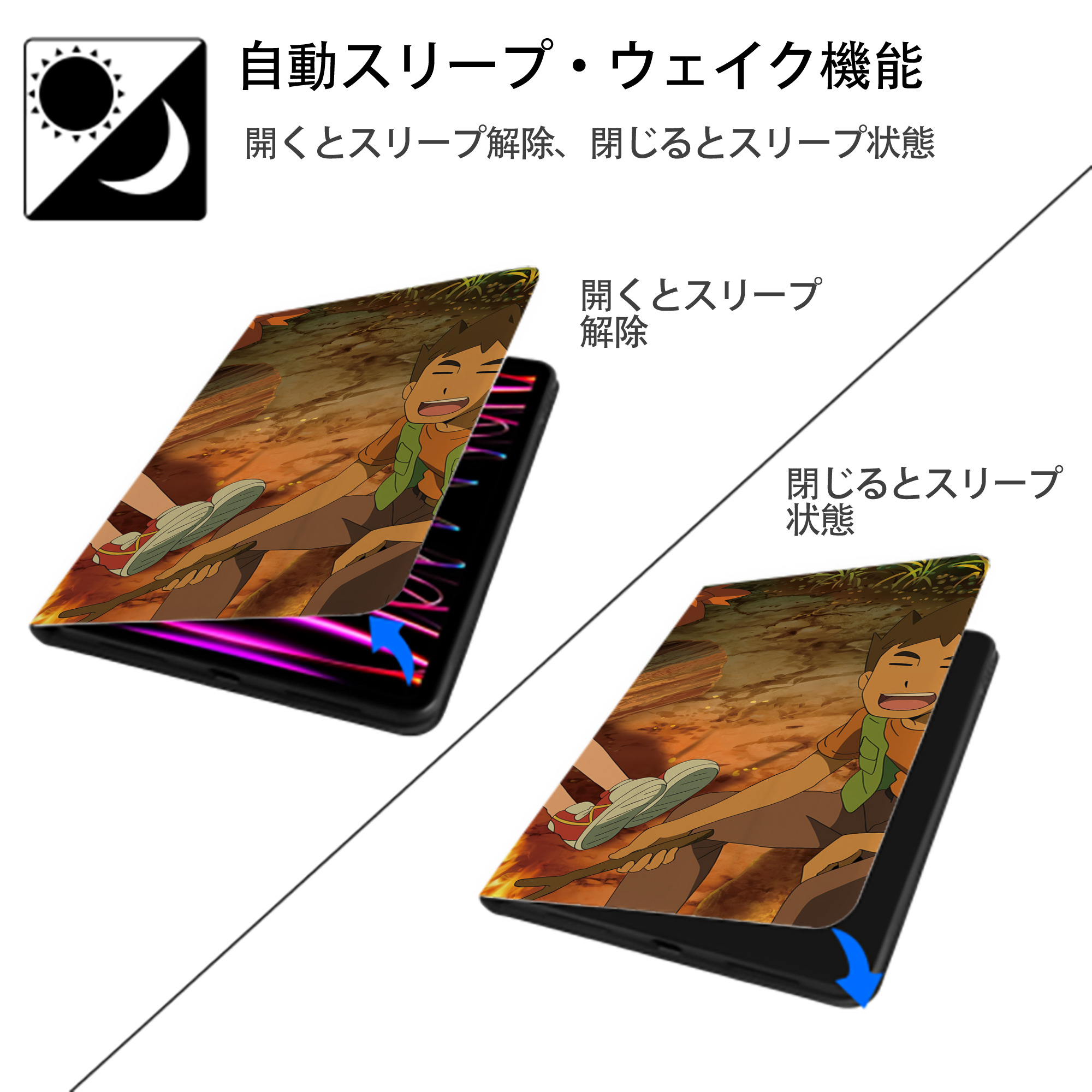 ポケットモンスター Pokémon IPad ケース ブック型 PUレザー TPU 耐衝撃 軽量 薄型 ペン収納なし 全面保護 IPad 各モデル対応