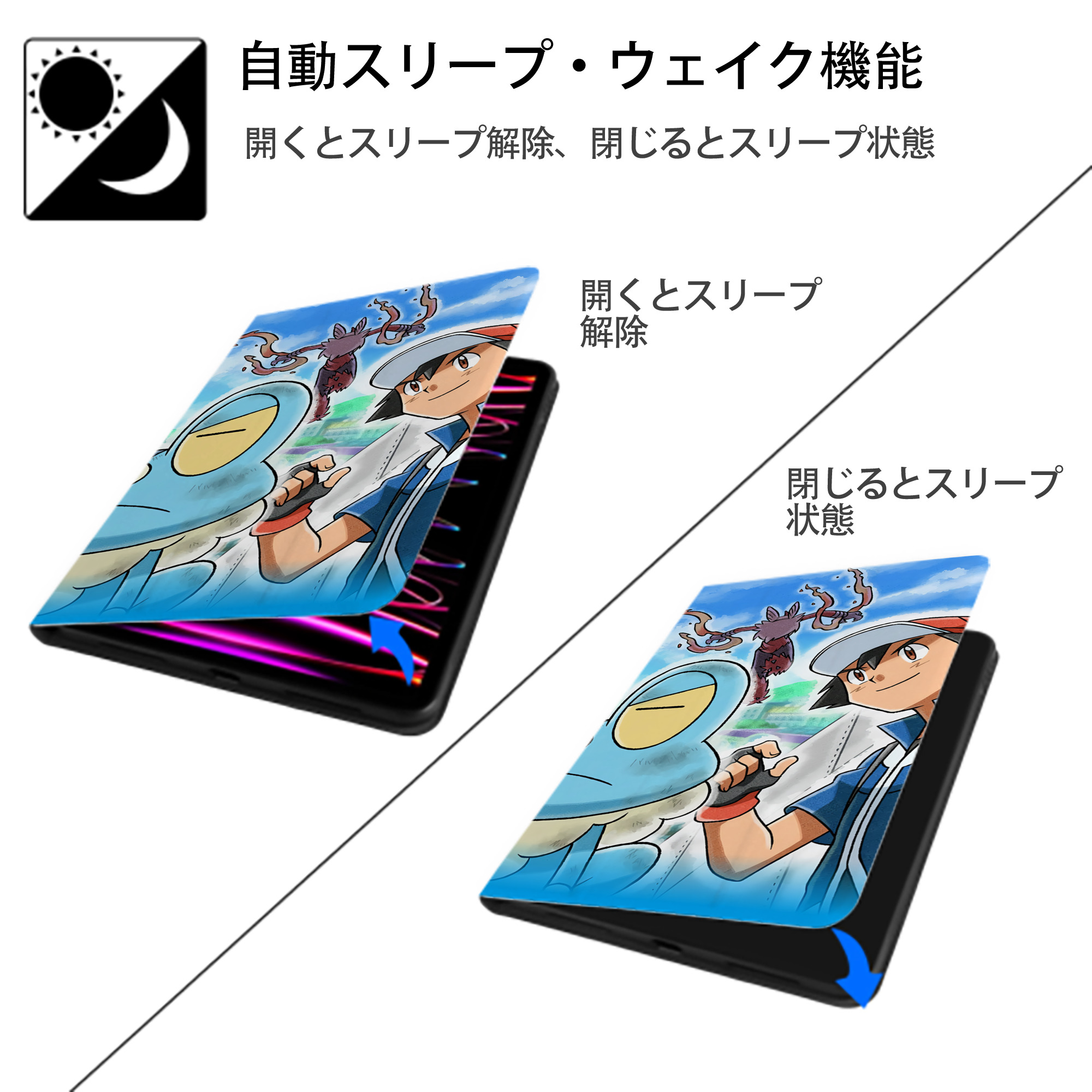 ポケットモンスター Pokémon IPad ケース ブック型 PUレザー TPU 耐衝撃 軽量 薄型 ペン収納なし 全面保護 IPad 各モデル対応
