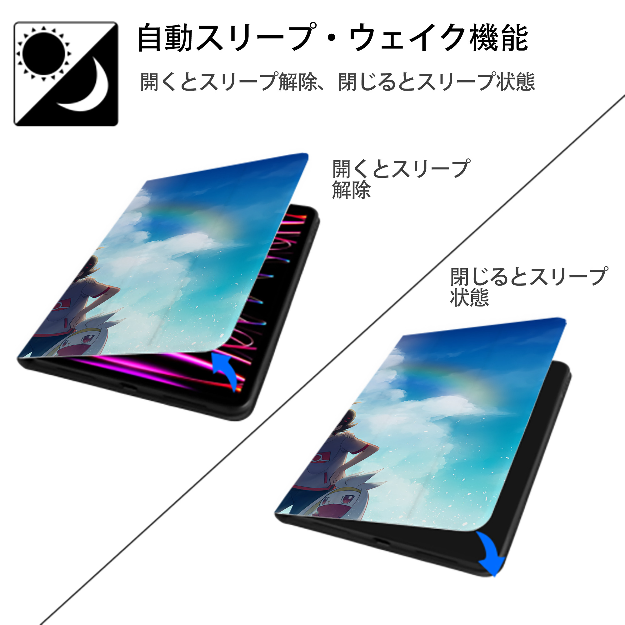 ポケットモンスター Pokémon IPad ケース ブック型 PUレザー TPU 耐衝撃 軽量 薄型 ペン収納なし 全面保護 IPad 各モデル対応