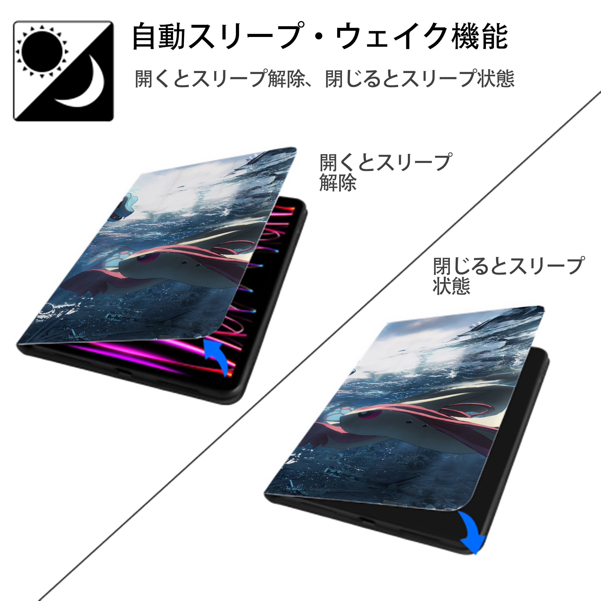 ポケットモンスター Pokémon IPadケース ペンホルダー付き ブックスタイルデザイン