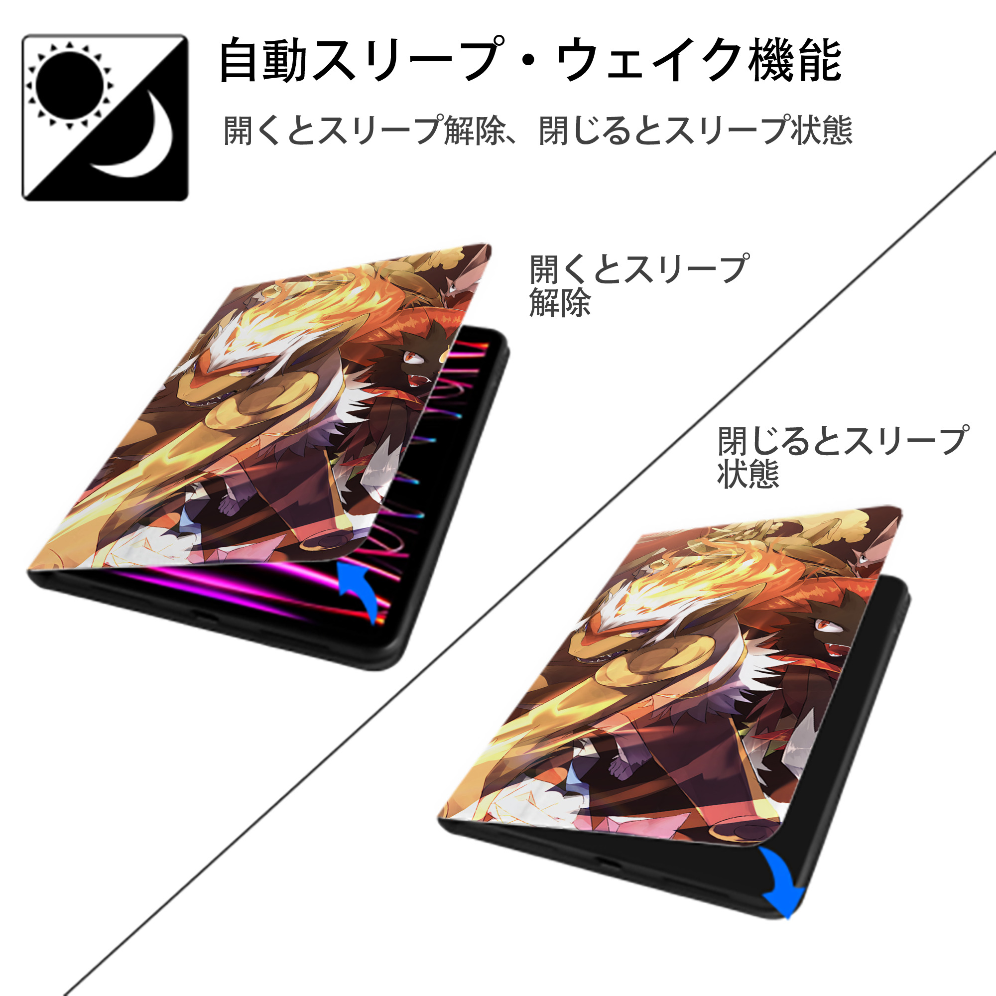 ポケットモンスター Pokémon IPadケース ペンホルダー付き ブックスタイルデザイン