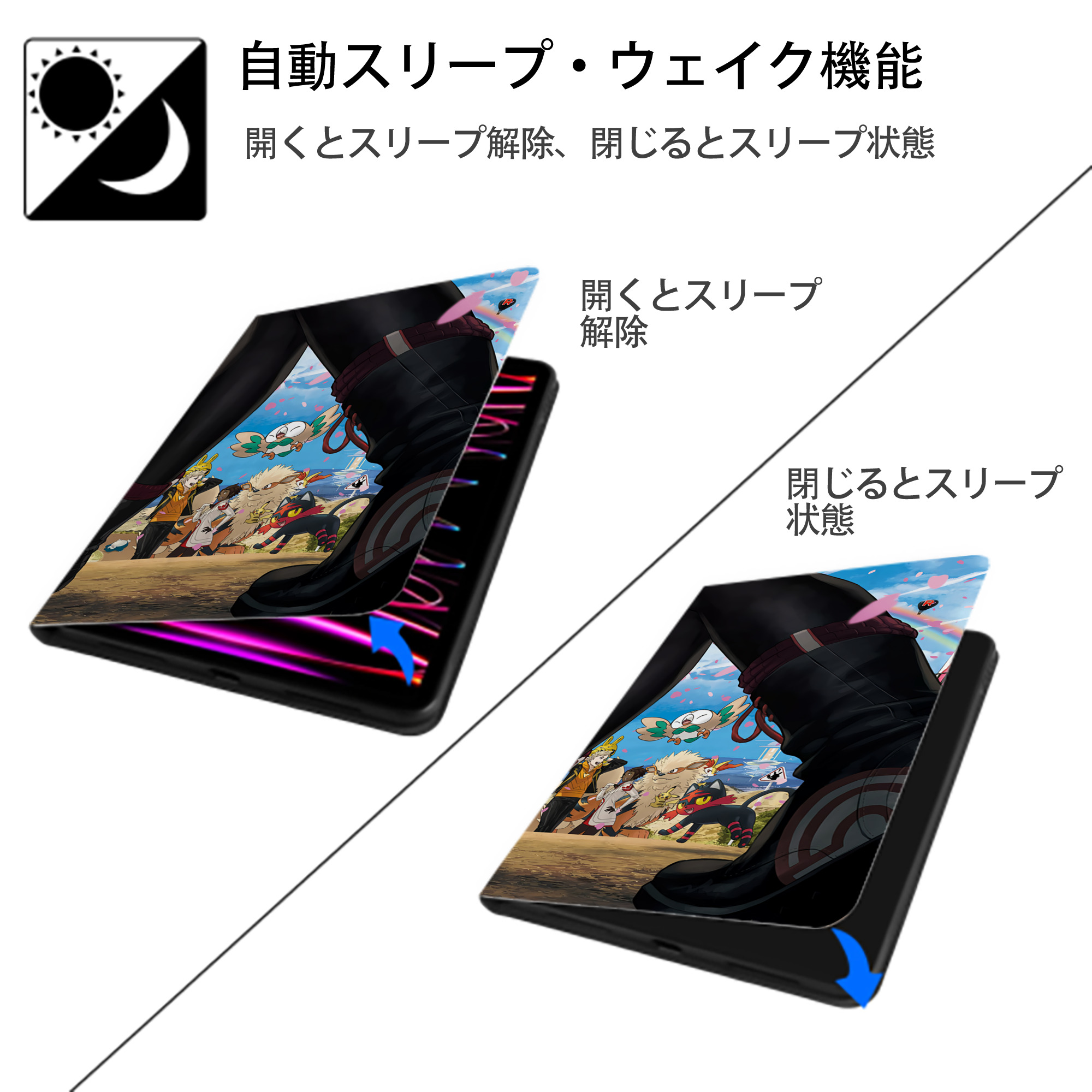 ポケットモンスター Pokémon IPadケース ペンホルダー付き ブックスタイルデザイン