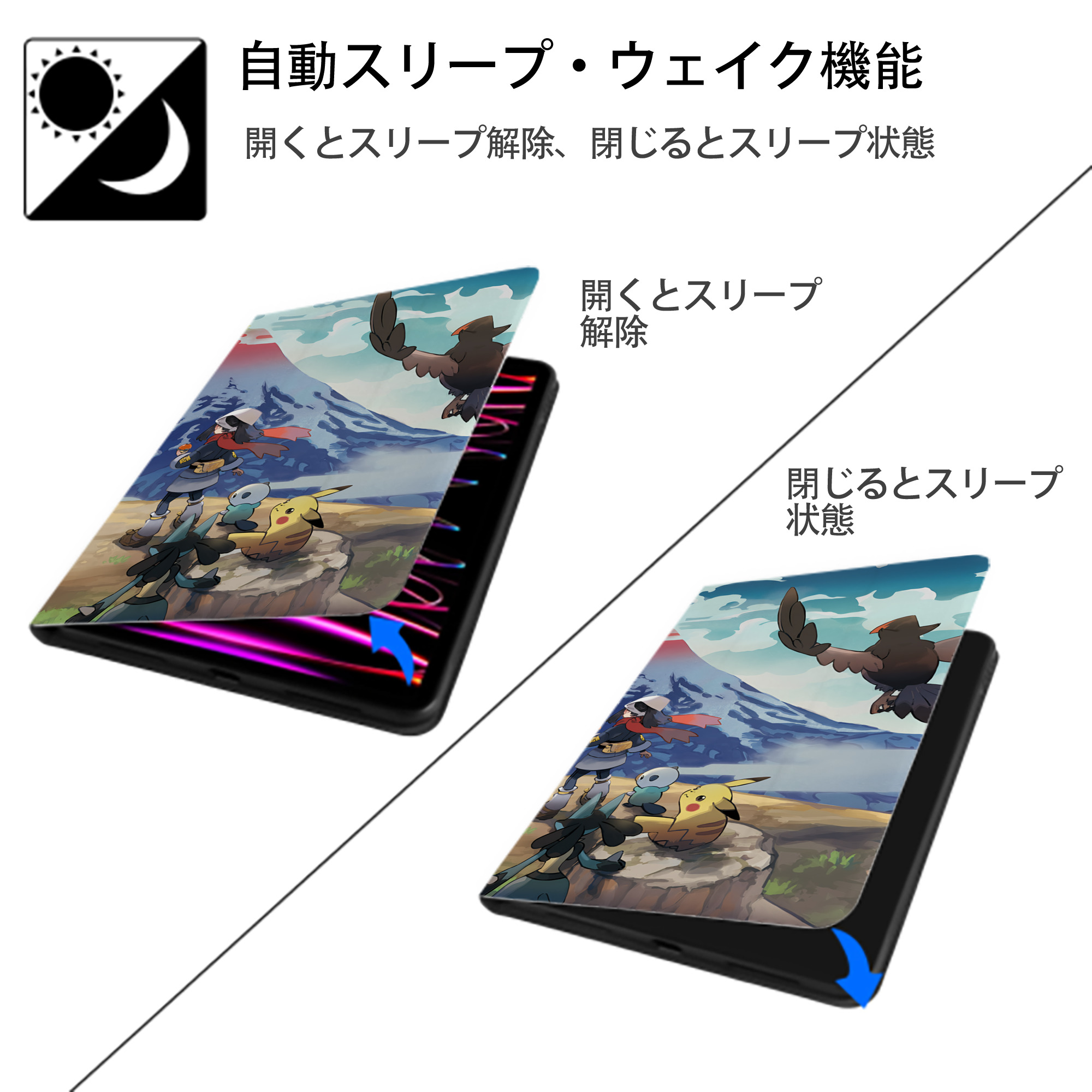 ポケットモンスター Pokémon IPadケース ペンホルダー付き ブックスタイルデザイン