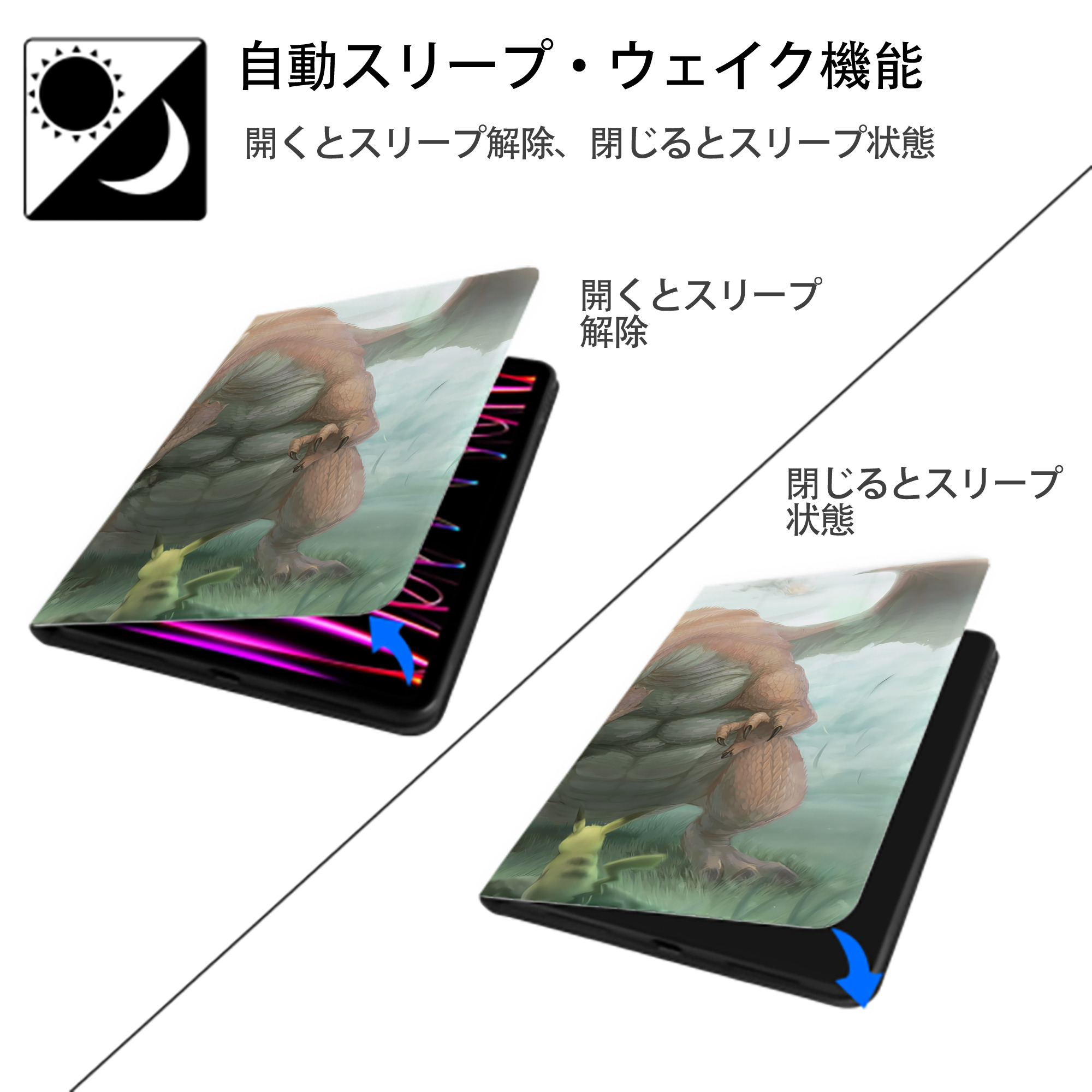 ポケットモンスター Pokémon IPadケース ペンホルダー付き ブックスタイルデザイン