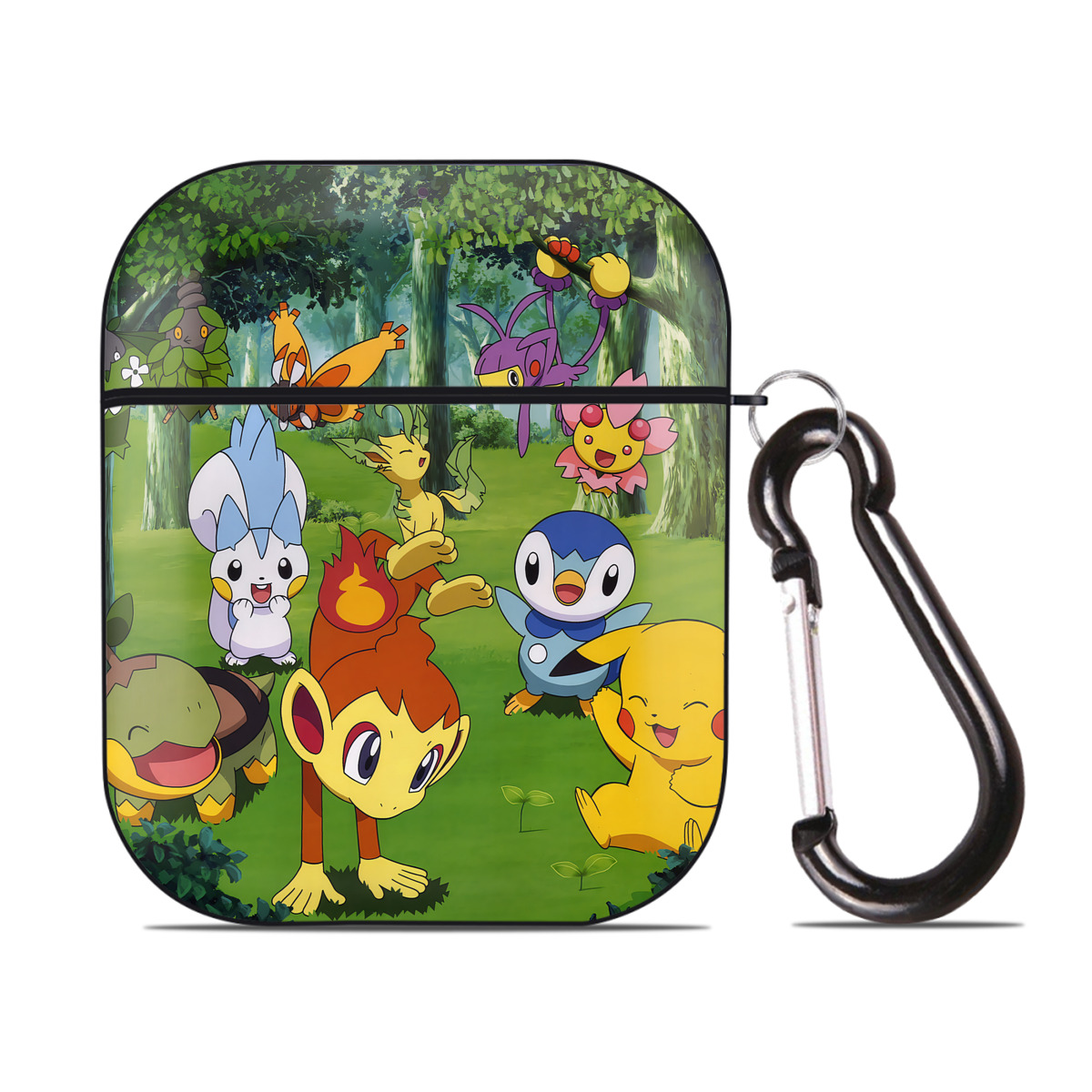 （画像用） ポケットモンスター Pokémon AirPods 第2世代保護ケース ハードシェル ブラック 耐衝撃・防指紋・カラビナ付き