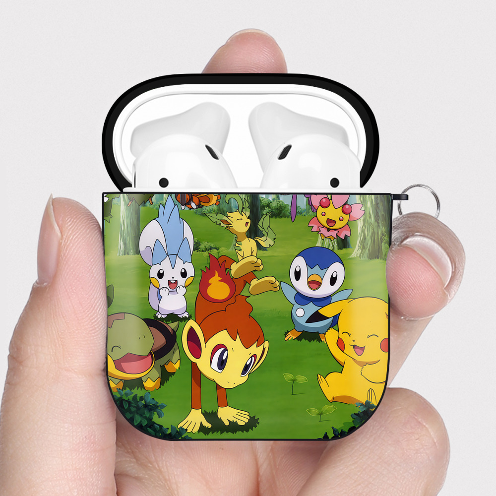（画像用） ポケットモンスター Pokémon AirPods 第2世代保護ケース ハードシェル ブラック 耐衝撃・防指紋・カラビナ付き
