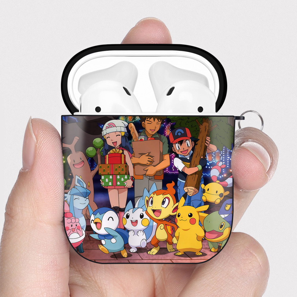 （画像用） ポケットモンスター Pokémon AirPods 第2世代保護ケース ハードシェル ブラック 耐衝撃・防指紋・カラビナ付き