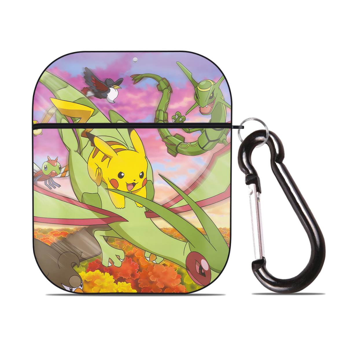 （画像用） ポケットモンスター Pokémon AirPods 第2世代保護ケース ハードシェル ブラック 耐衝撃・防指紋・カラビナ付き