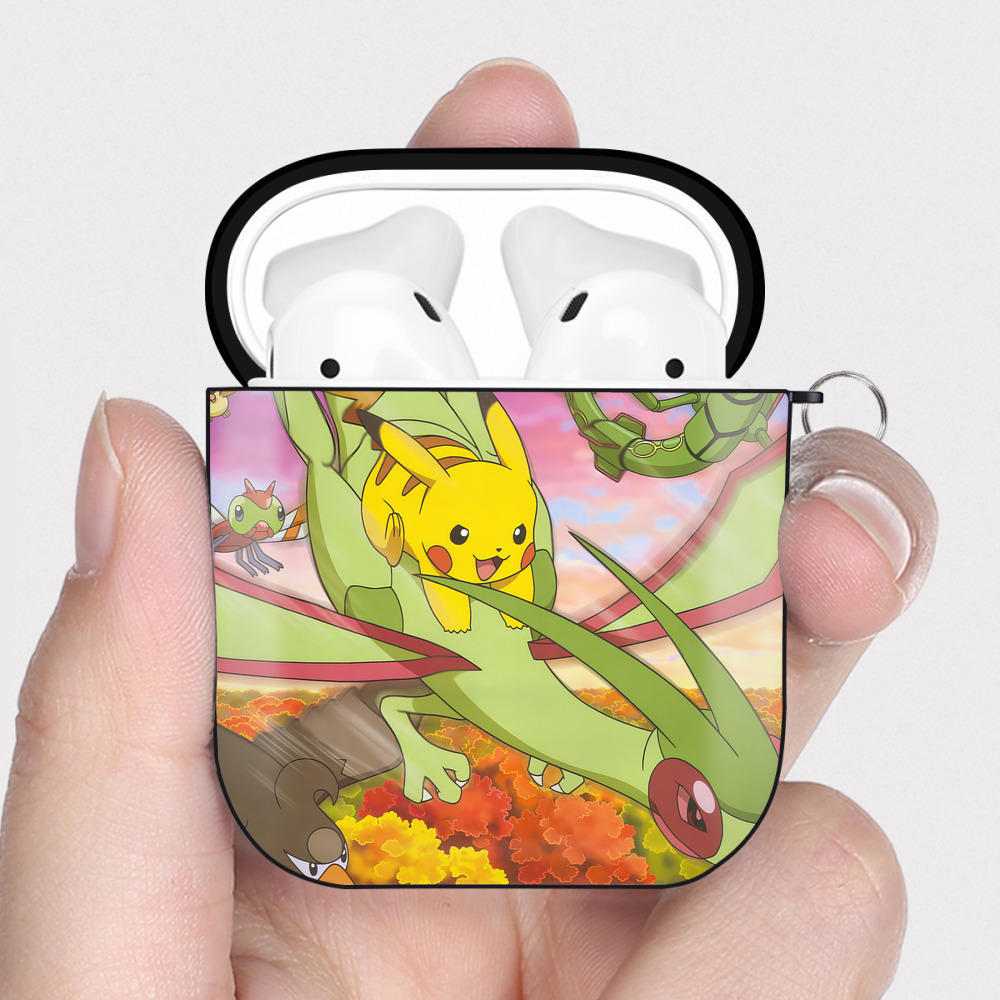 （画像用） ポケットモンスター Pokémon AirPods 第2世代保護ケース ハードシェル ブラック 耐衝撃・防指紋・カラビナ付き
