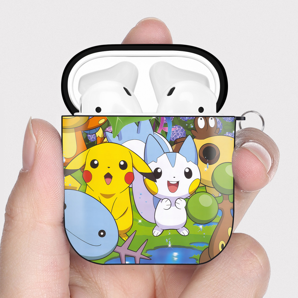 （画像用） ポケットモンスター Pokémon AirPods 第2世代保護ケース ハードシェル ブラック 耐衝撃・防指紋・カラビナ付き