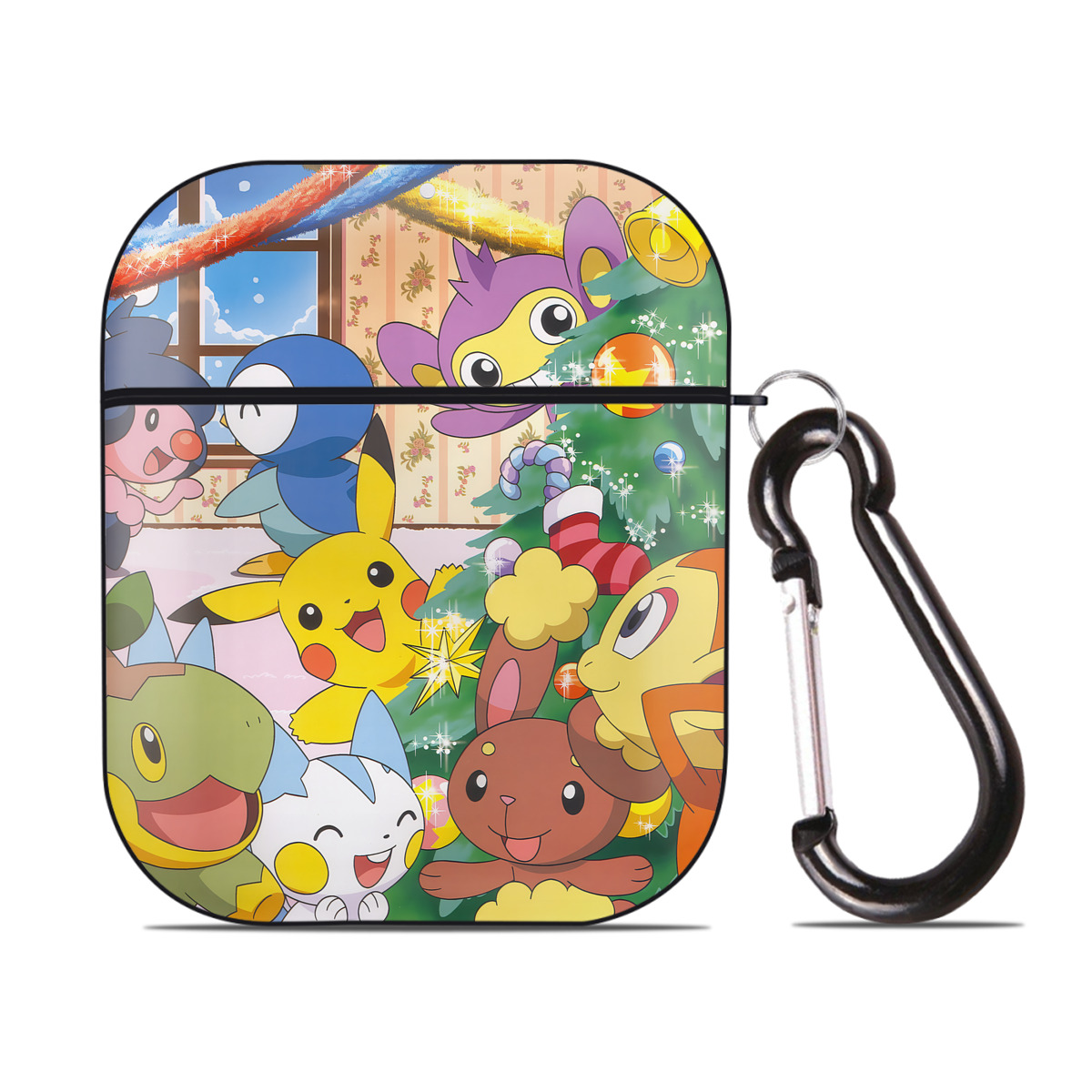 （画像用） ポケットモンスター Pokémon AirPods 第2世代保護ケース ハードシェル ブラック 耐衝撃・防指紋・カラビナ付き