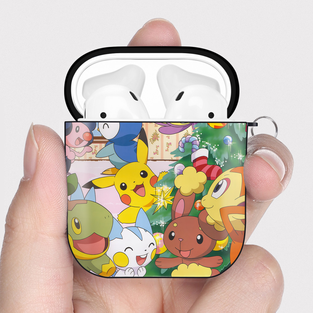 （画像用） ポケットモンスター Pokémon AirPods 第2世代保護ケース ハードシェル ブラック 耐衝撃・防指紋・カラビナ付き