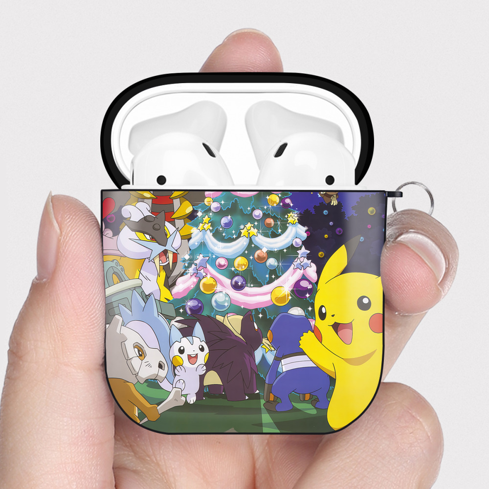 （画像用） ポケットモンスター Pokémon AirPods 第2世代保護ケース ハードシェル ブラック 耐衝撃・防指紋・カラビナ付き