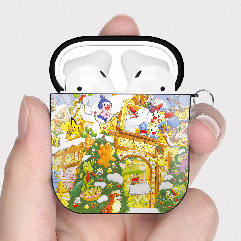 （画像用） ポケットモンスター Pokémon AirPods 第2世代保護ケース ハードシェル ブラック 耐衝撃・防指紋・カラビナ付き