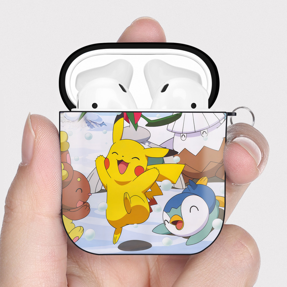 （画像用） ポケットモンスター Pokémon AirPods 第2世代保護ケース ハードシェル ブラック 耐衝撃・防指紋・カラビナ付き
