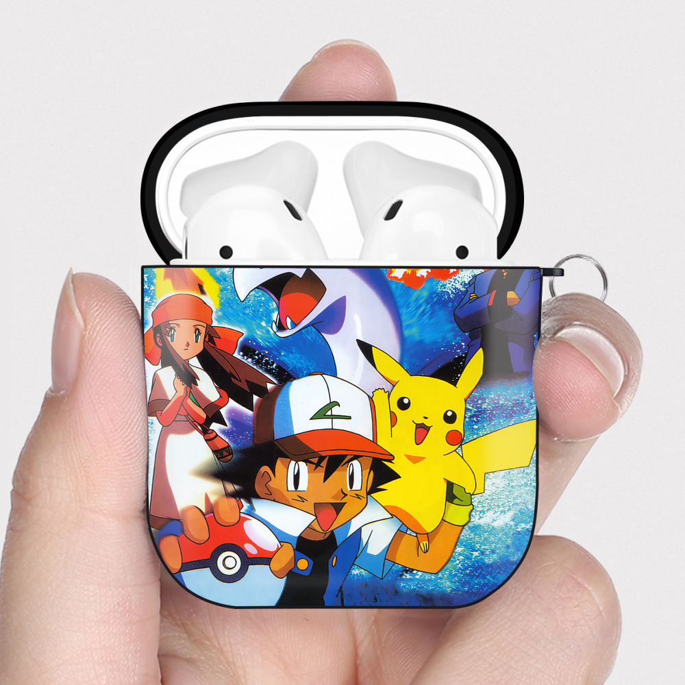 （画像用） ポケットモンスター Pokémon AirPods 第2世代保護ケース ハードシェル ブラック 耐衝撃・防指紋・カラビナ付き
