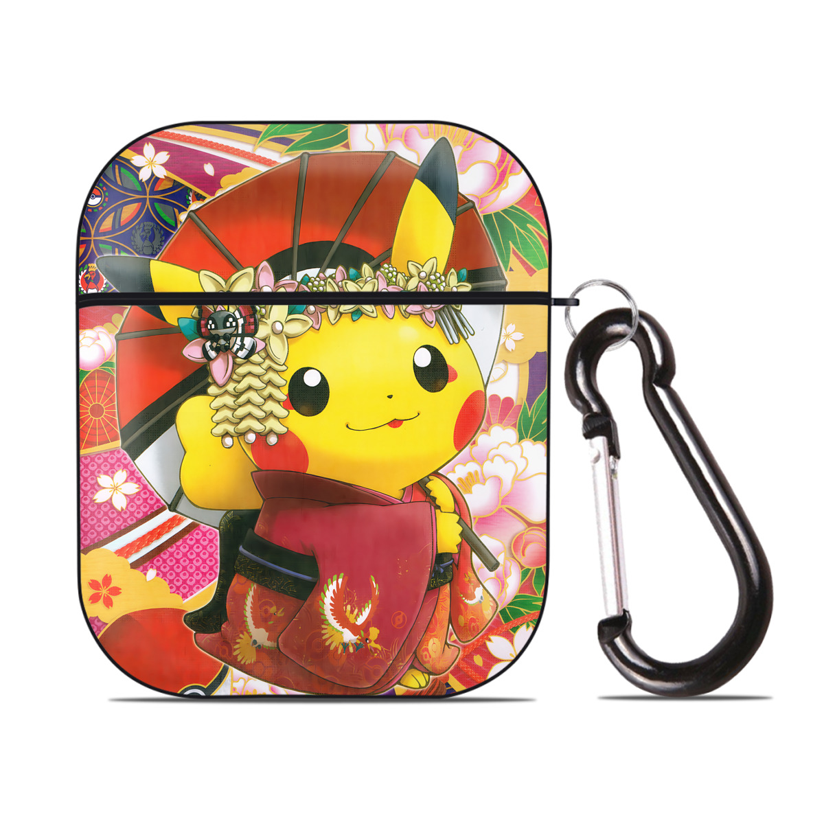 （画像用） ポケットモンスター Pokémon AirPods 第2世代保護ケース ハードシェル ブラック 耐衝撃・防指紋・カラビナ付き
