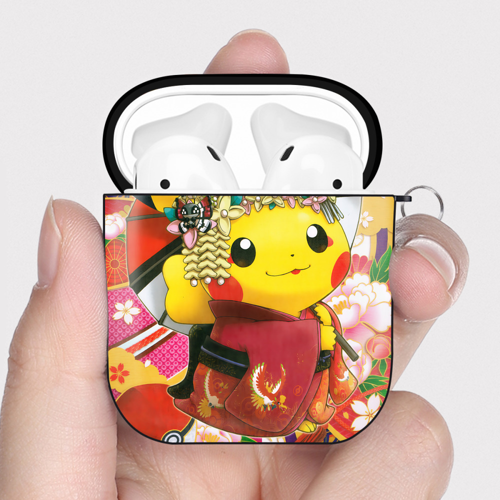 （画像用） ポケットモンスター Pokémon AirPods 第2世代保護ケース ハードシェル ブラック 耐衝撃・防指紋・カラビナ付き