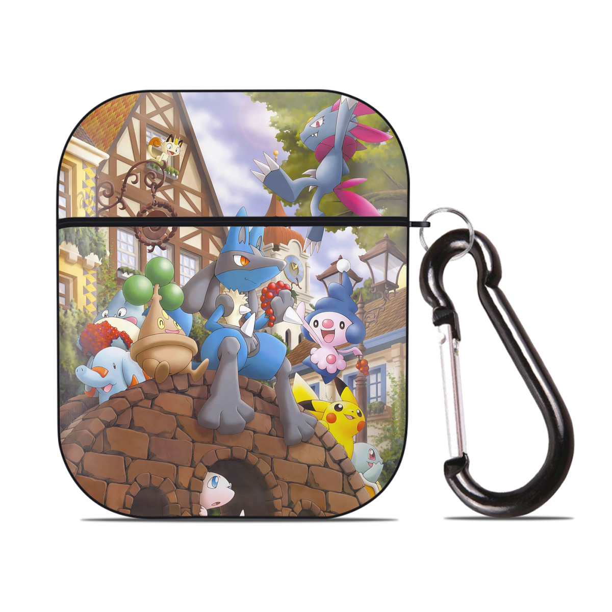 （画像用） ポケットモンスター Pokémon AirPods 第2世代保護ケース ハードシェル ブラック 耐衝撃・防指紋・カラビナ付き