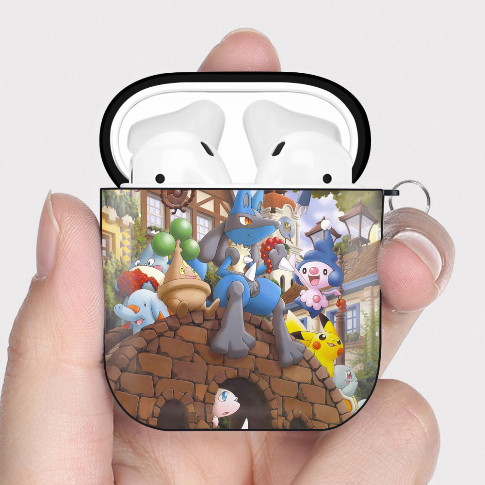 （画像用） ポケットモンスター Pokémon AirPods 第2世代保護ケース ハードシェル ブラック 耐衝撃・防指紋・カラビナ付き