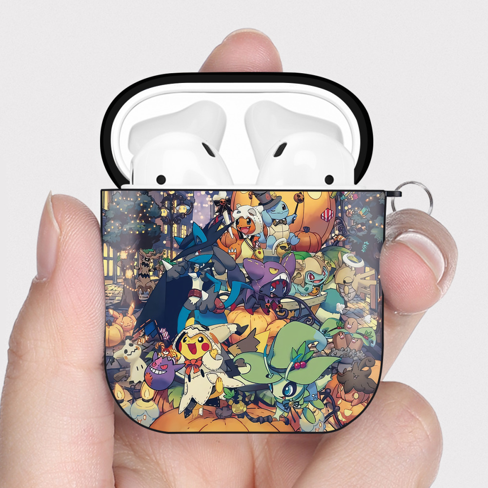 （画像用） ポケットモンスター Pokémon AirPods 第2世代保護ケース ハードシェル ブラック 耐衝撃・防指紋・カラビナ付き