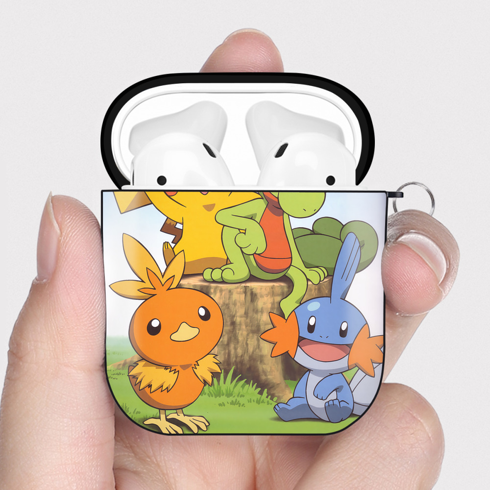 （画像用） ポケットモンスター Pokémon AirPods 第2世代保護ケース ハードシェル ブラック 耐衝撃・防指紋・カラビナ付き
