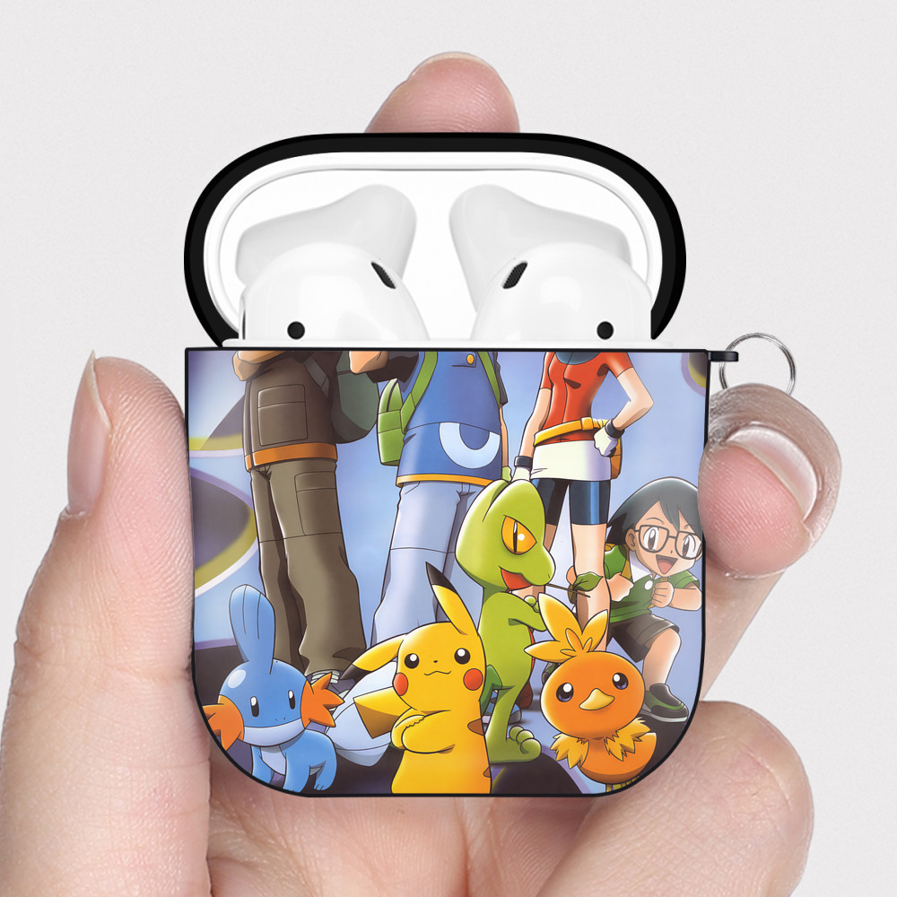 （画像用） ポケットモンスター Pokémon AirPods 第2世代保護ケース ハードシェル ブラック 耐衝撃・防指紋・カラビナ付き