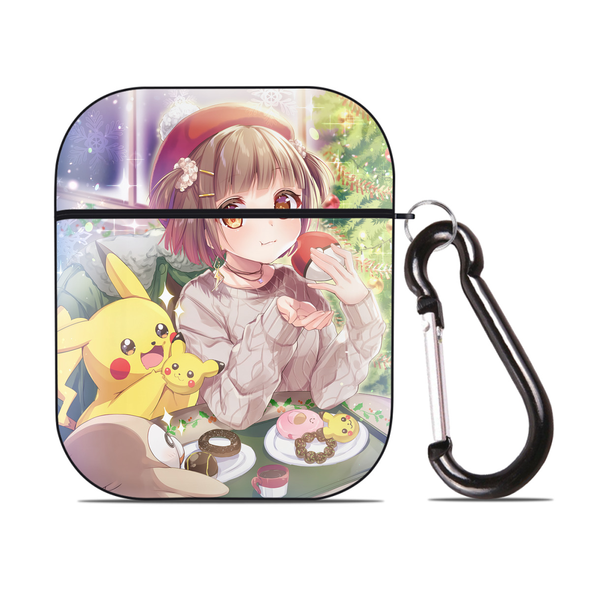 （画像用） ポケットモンスター Pokémon AirPods 第2世代保護ケース ハードシェル ブラック 耐衝撃・防指紋・カラビナ付き