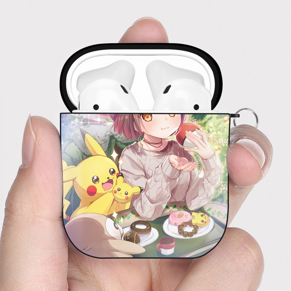 （画像用） ポケットモンスター Pokémon AirPods 第2世代保護ケース ハードシェル ブラック 耐衝撃・防指紋・カラビナ付き